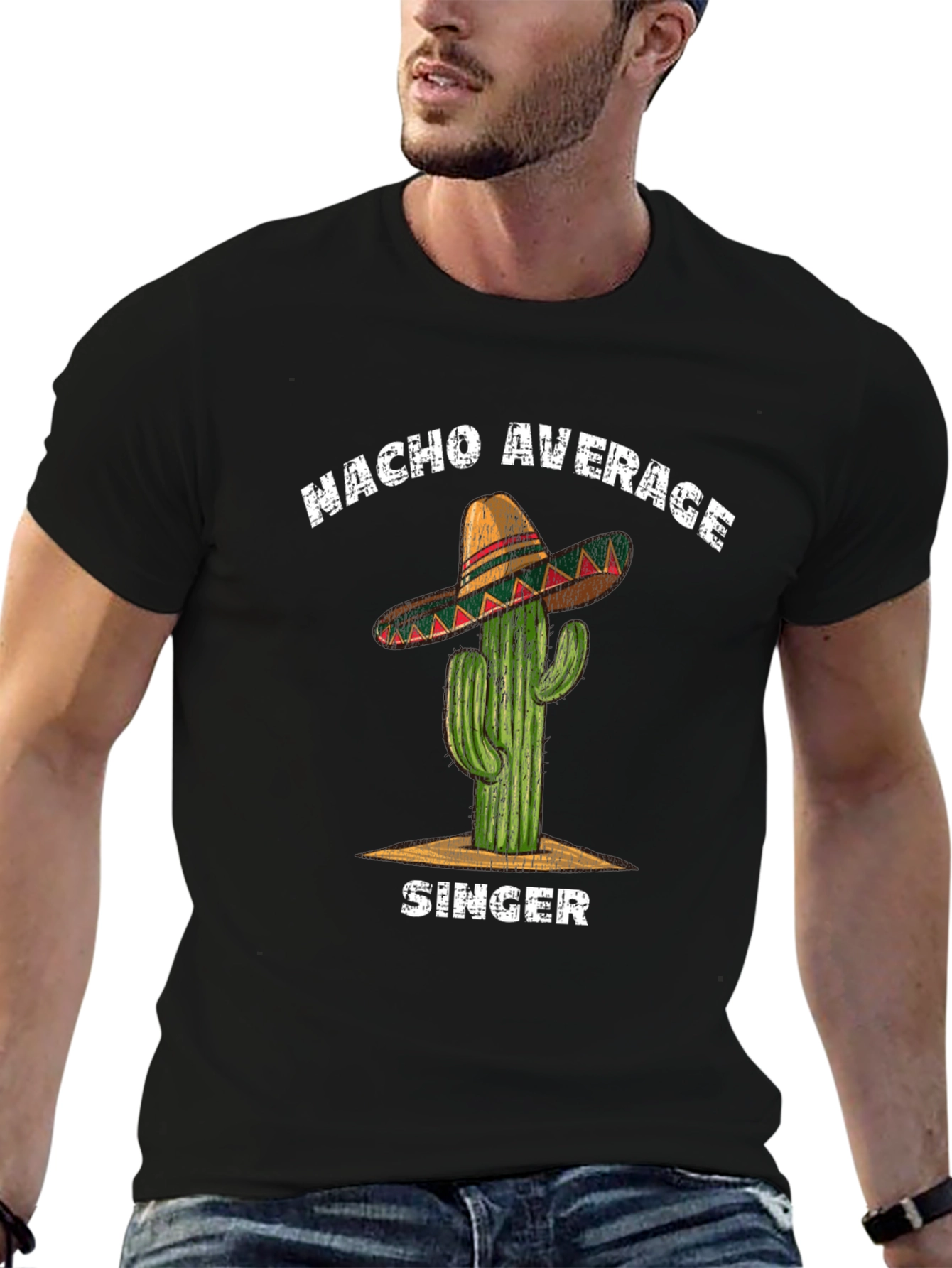 Black Nacho Average Singer T-Shirt - Cactus Sombrero Tee view 6