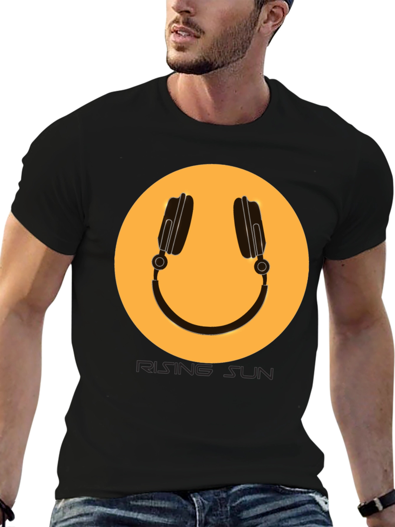 Black Headphone Graphic Tee - Rising Sun Style view 6