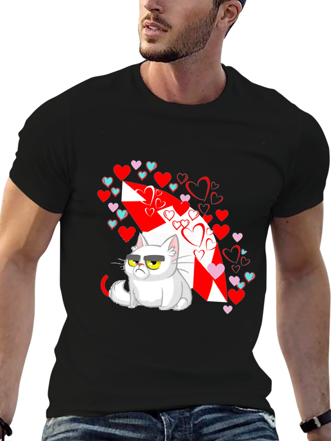 Black Grumpy Cat Valentines T-Shirt view 6