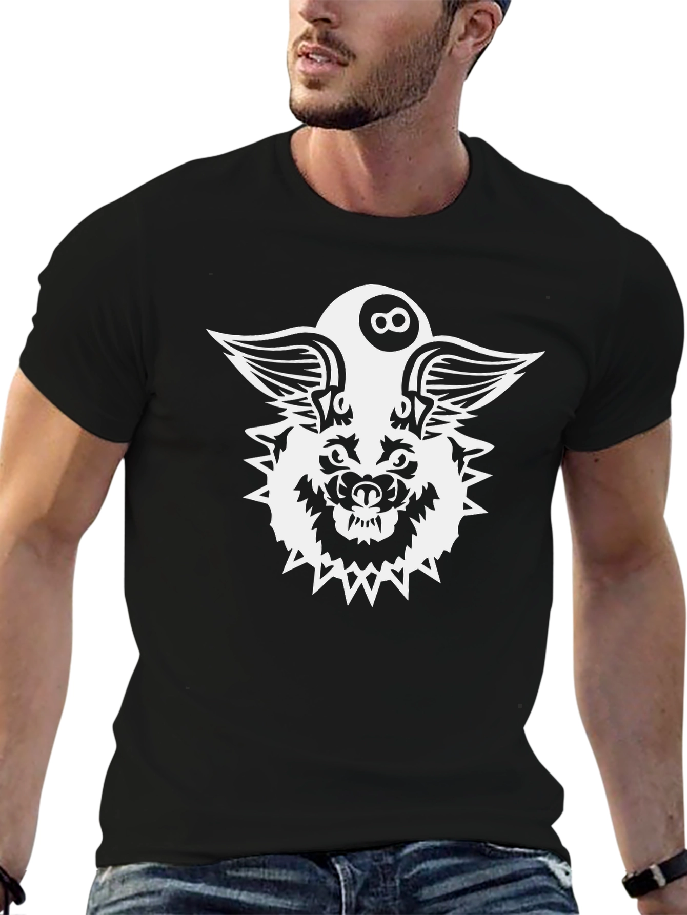 Black Wolf 8-Ball Graphic T-Shirt - Black view 6