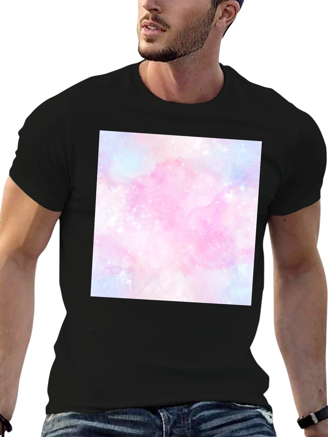 Black Galaxy Print Black T-Shirt view 6