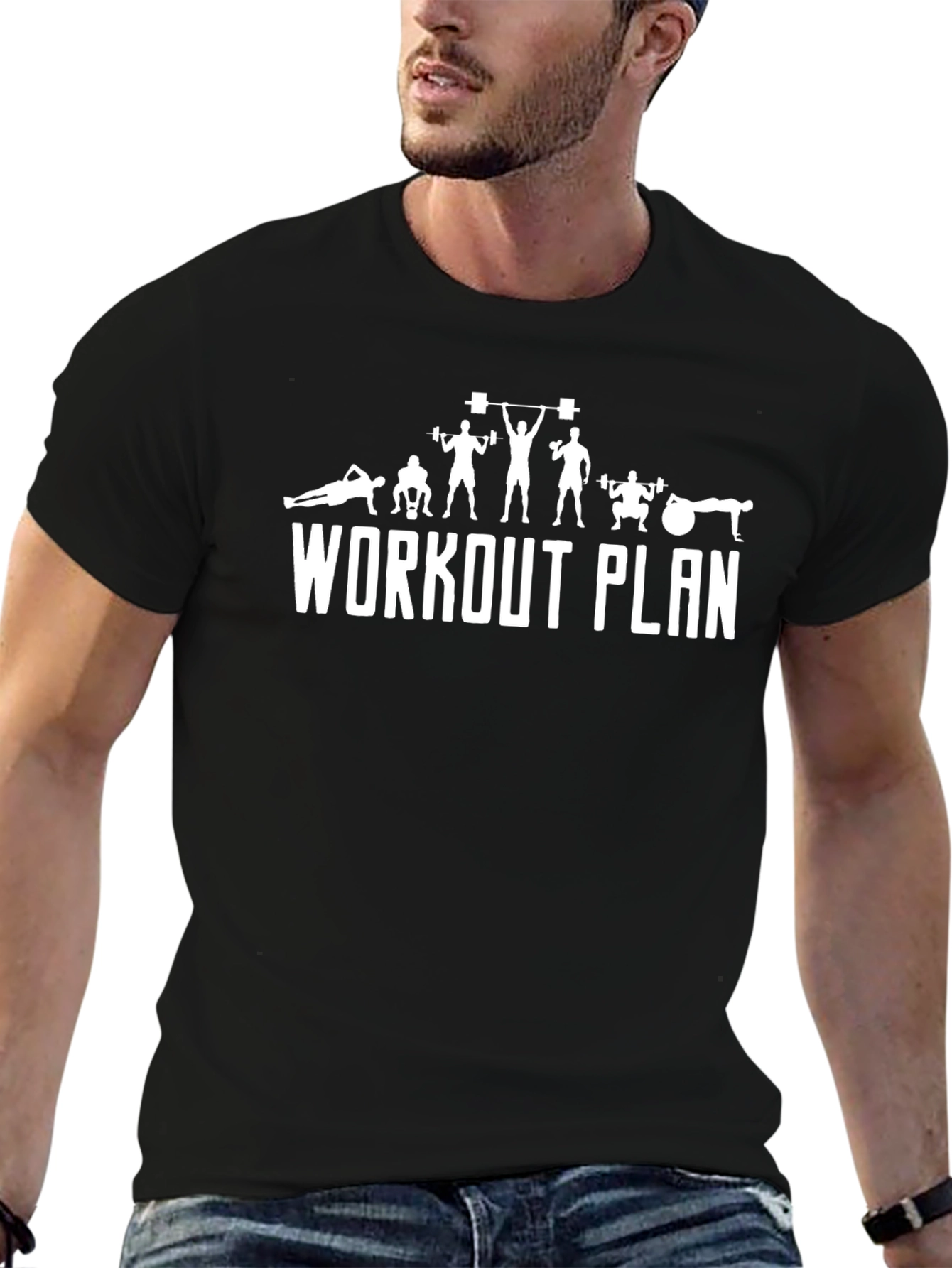 Workout Plan Graphic Tee - Black Cotton T-Shirt - 6