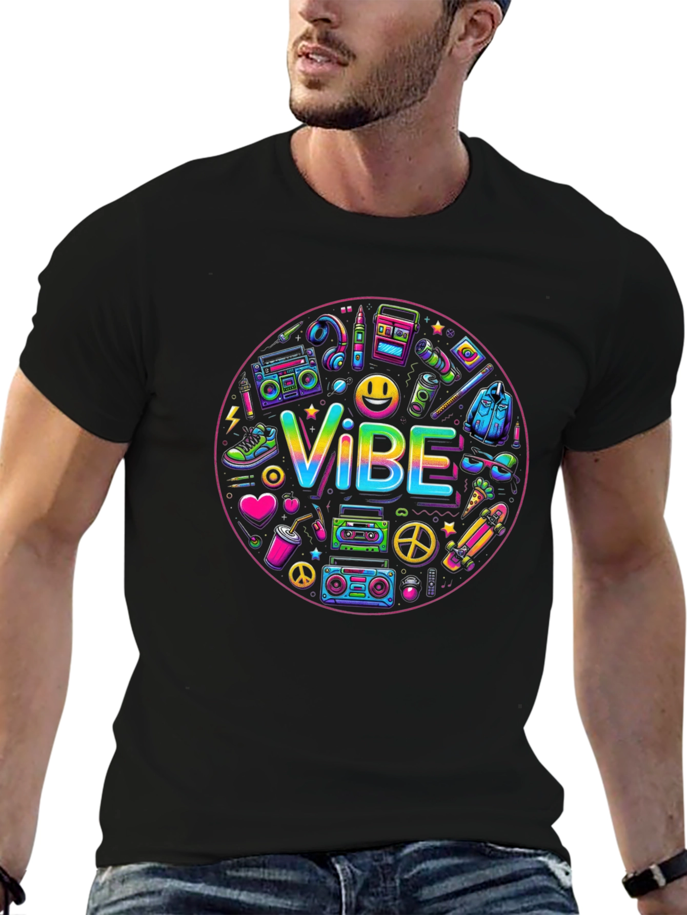 Black Retro Vibe Graphic T-Shirt - Black view 6