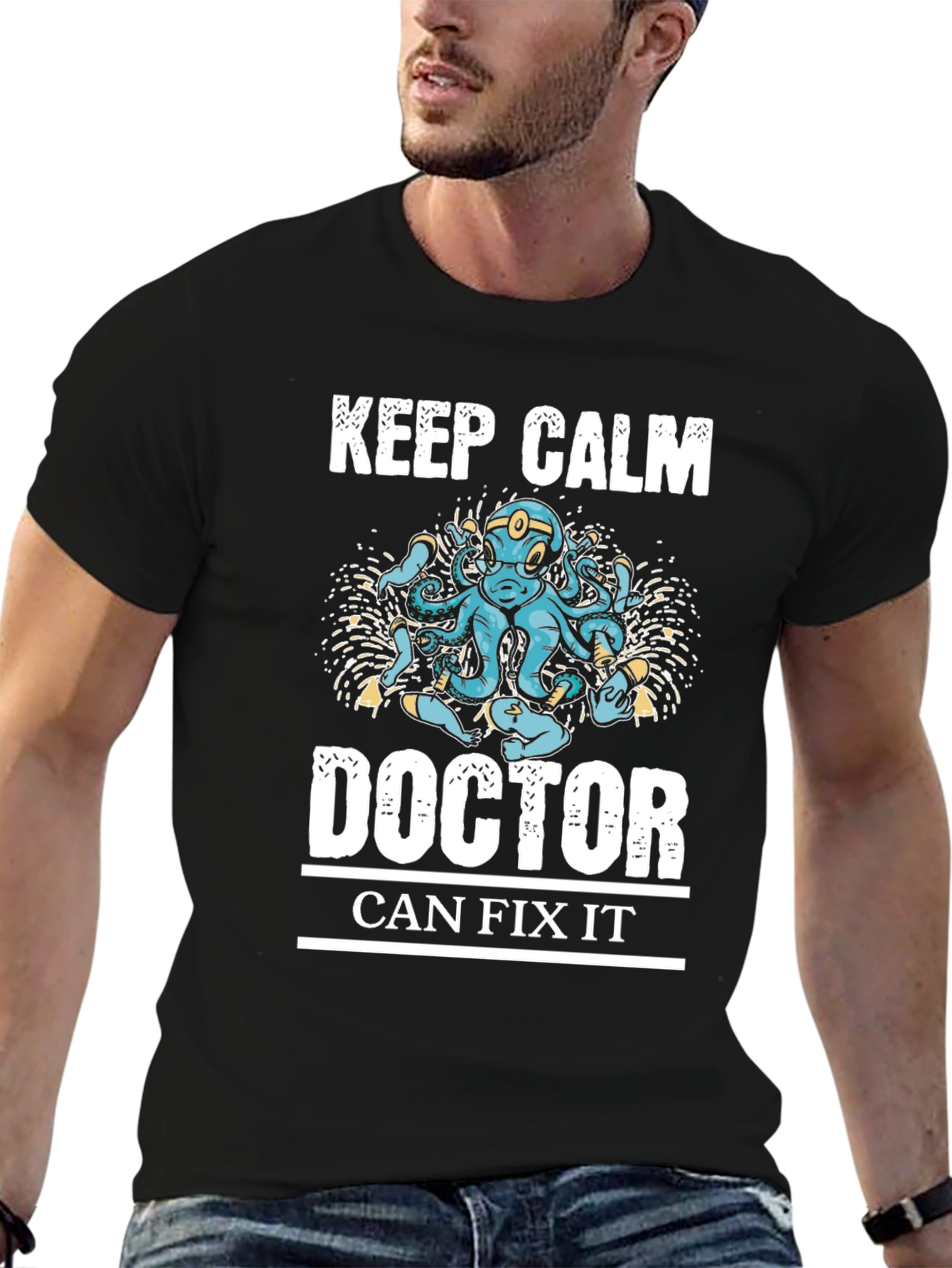 Black Keep Calm Doctor Can Fix It Graphic Tee view 6