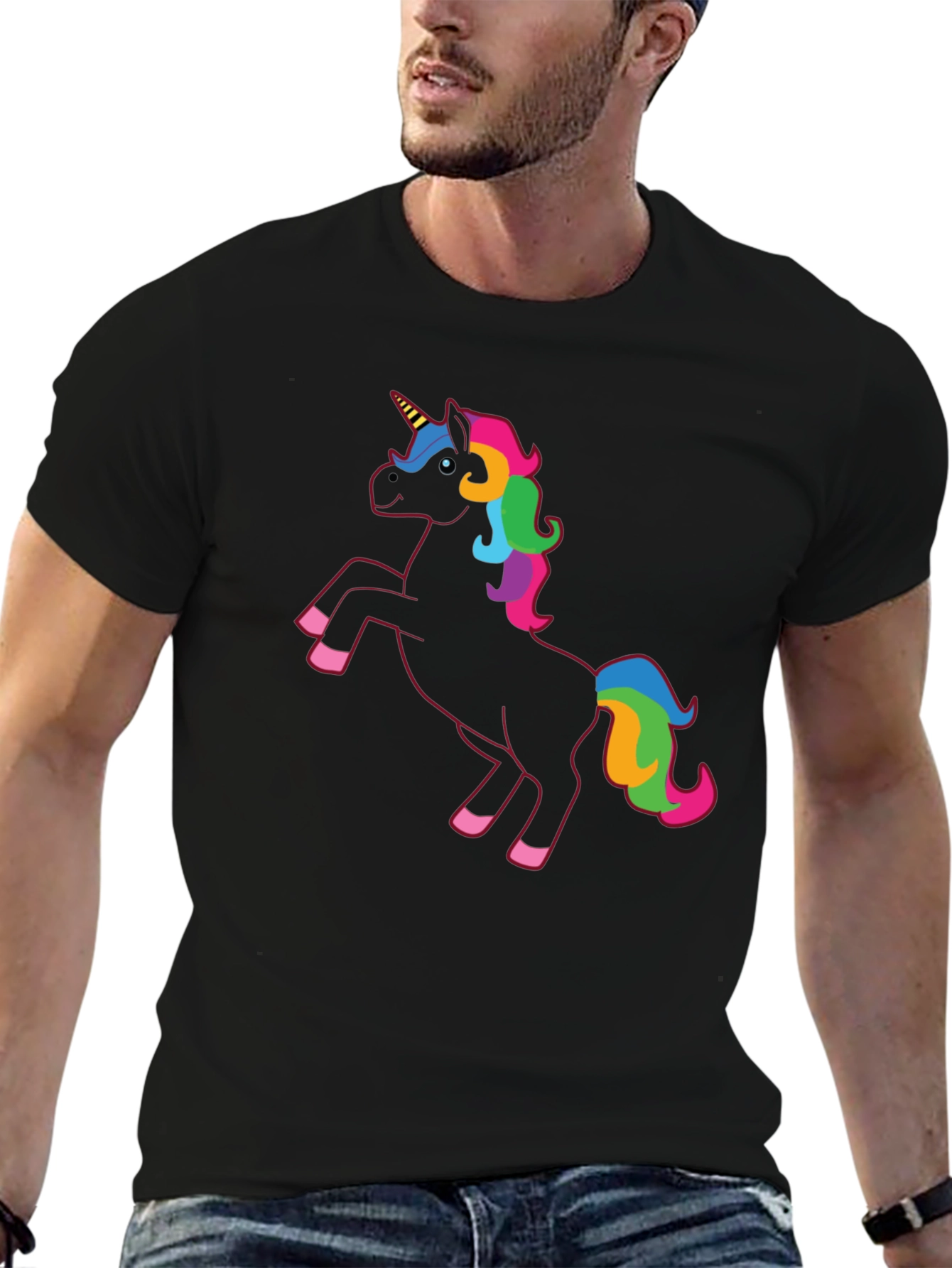 Black Black Unicorn Rainbow Mane T-Shirt view 6