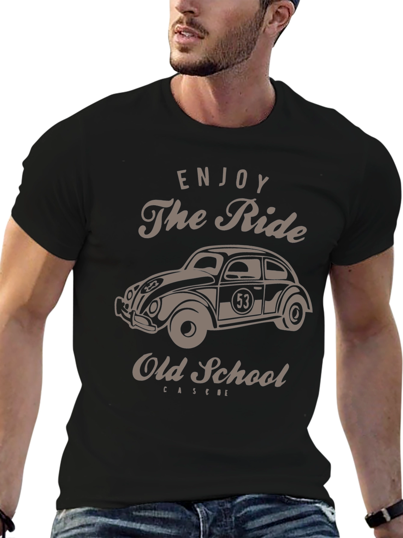 Black Enjoy The Ride Old School Car Graphic T-Shirt view 6