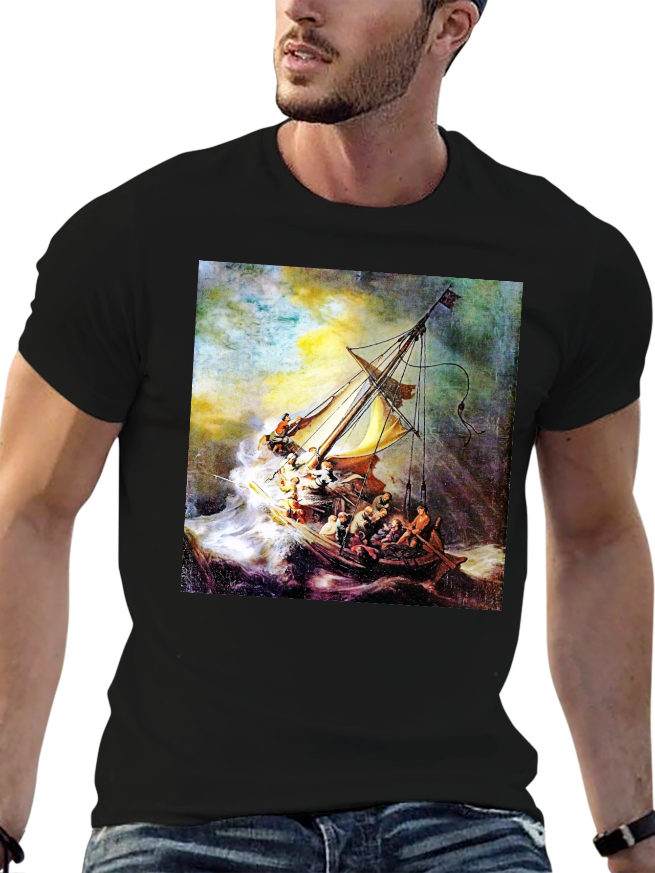 Black The Storm on the Sea of Galilee T-Shirt view 6
