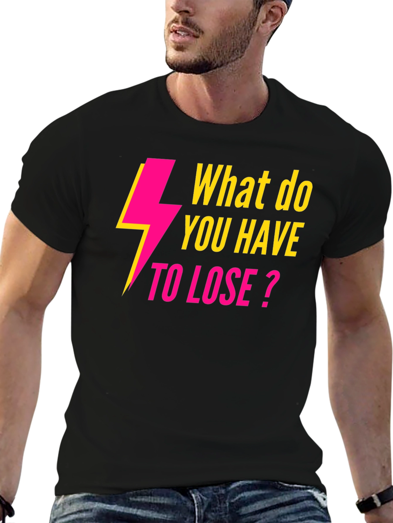 Black Electric Pink 'What to Lose?' Black T-Shirt view 6