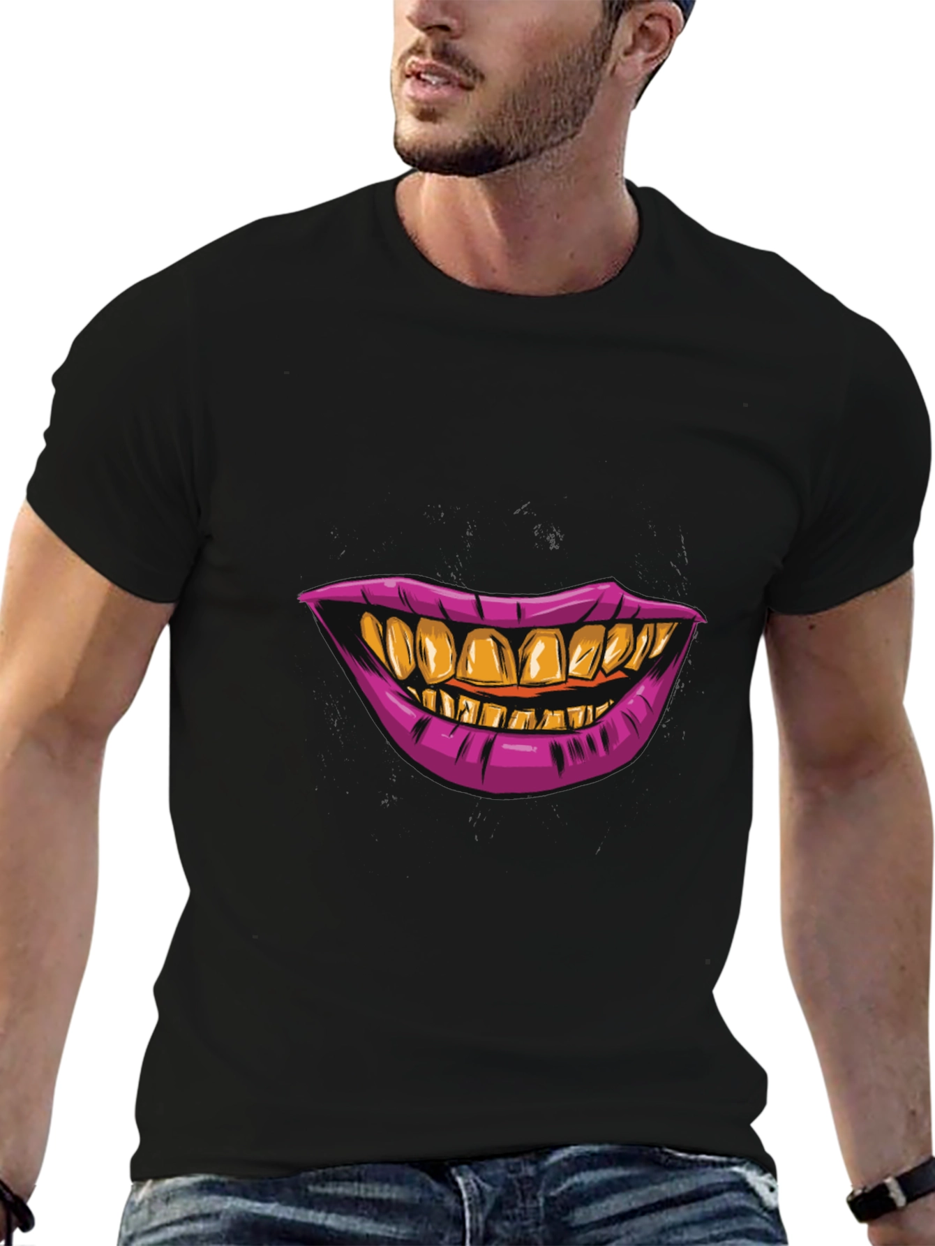 Black Grillz Smile Graphic Tee - Bold Black T-Shirt view 6