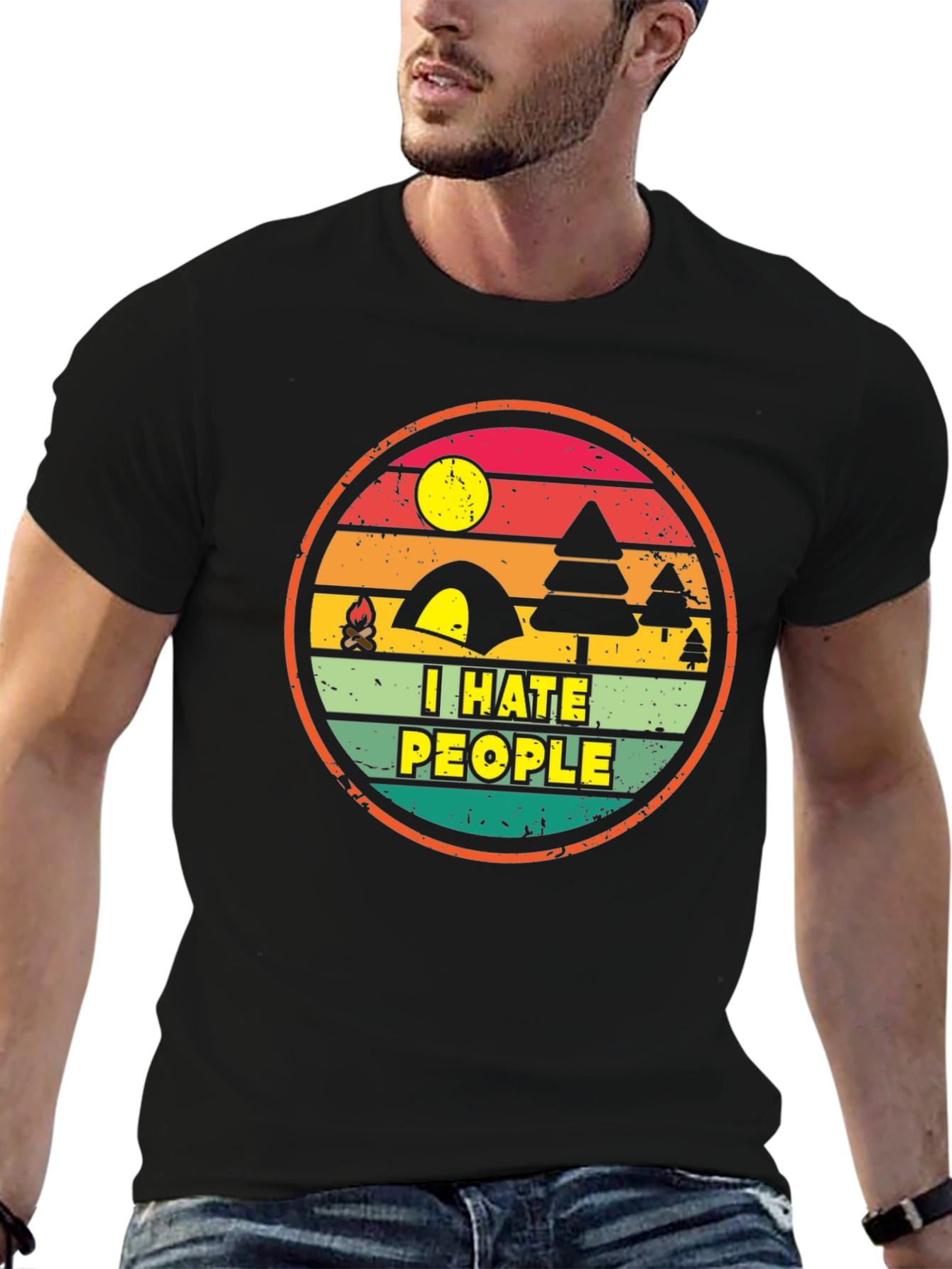 Black I Hate People Camping T-Shirt view 6