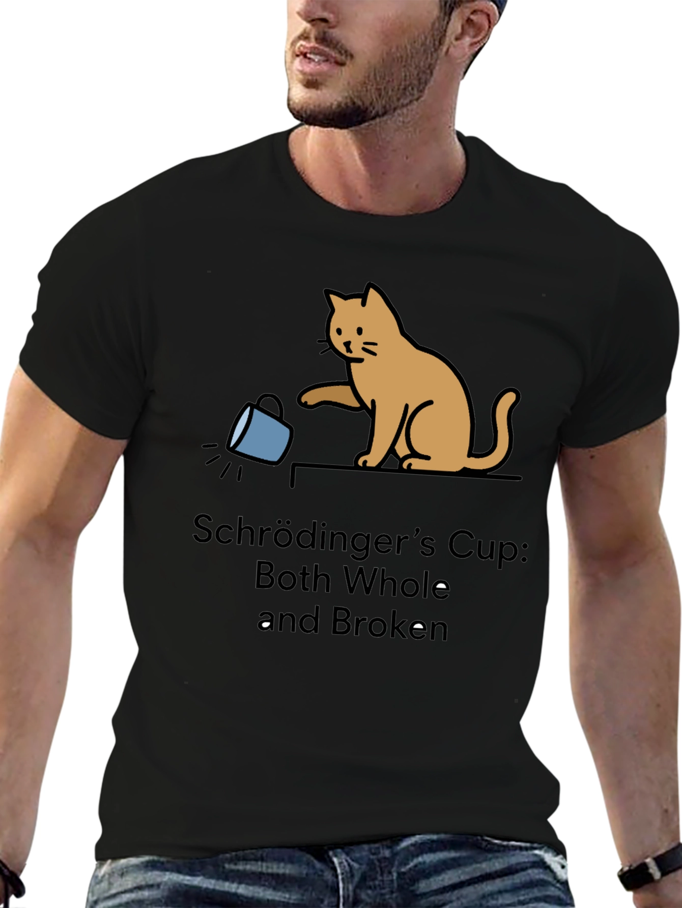 Black Schrödinger's Cup Funny Graphic Tee - Cat Lover view 6