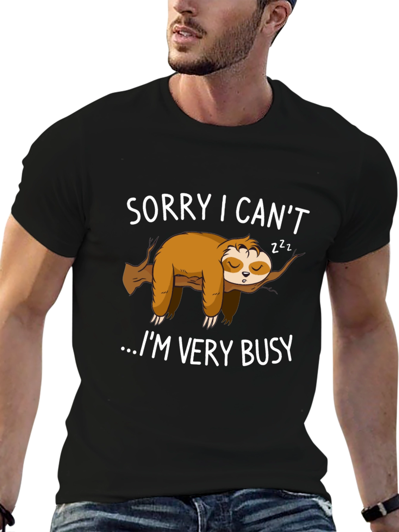 Black Lazy Sloth Graphic T-Shirt - Sorry I Can't... view 6