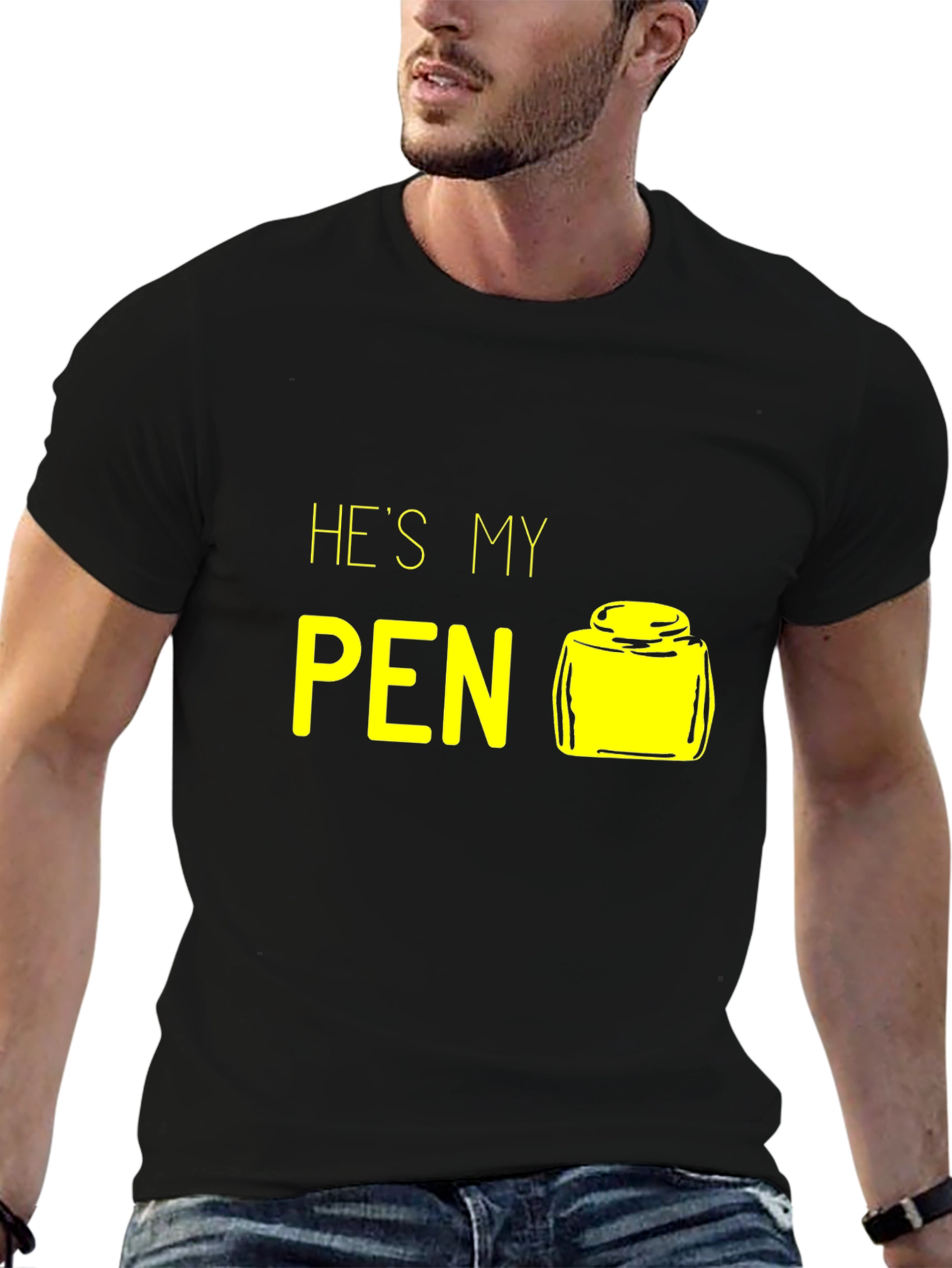 Black He's My Pen Funny Graphic T-Shirt view 6
