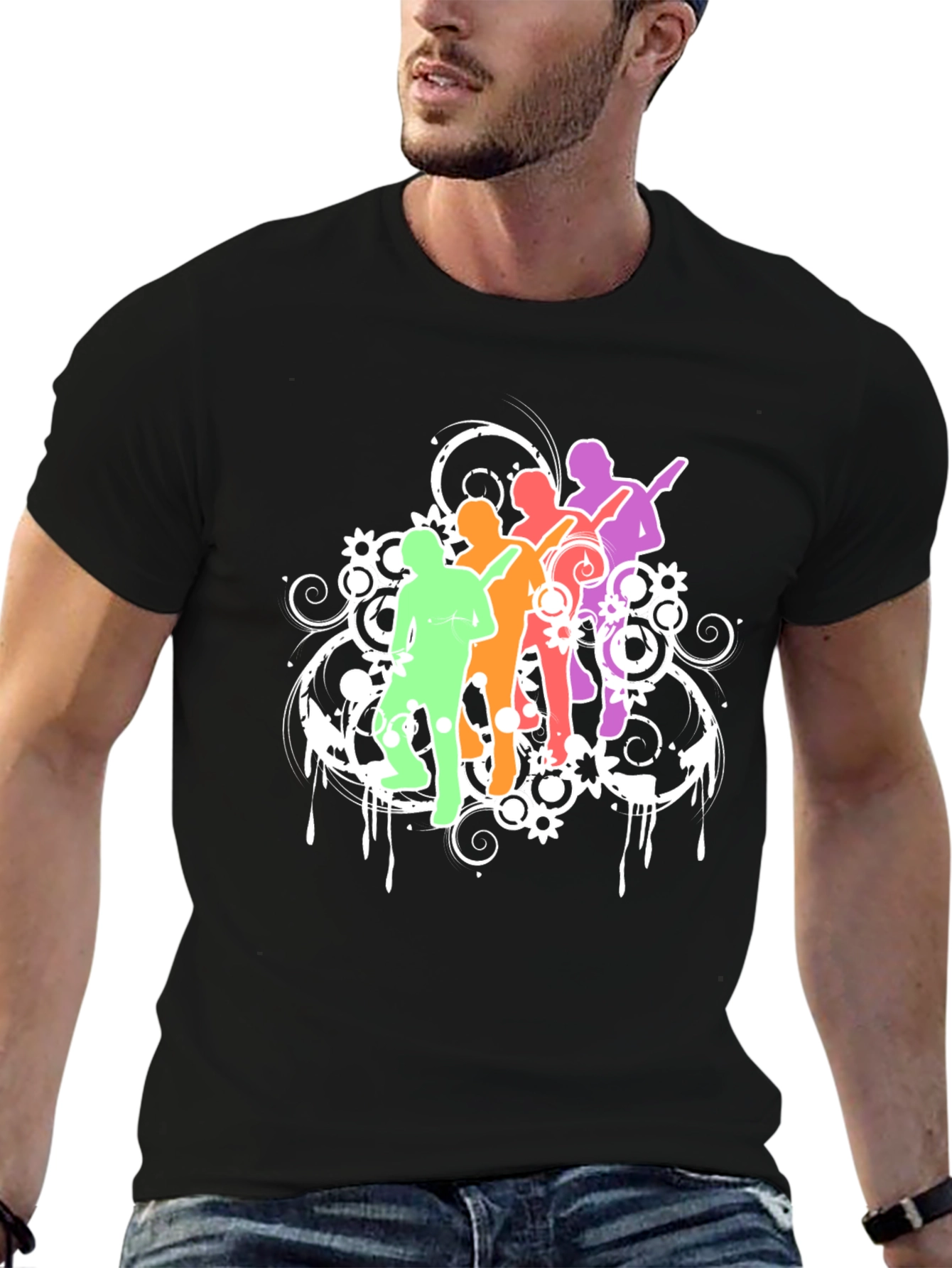 Black Colorful Music Band Graphic Black T-Shirt view 6