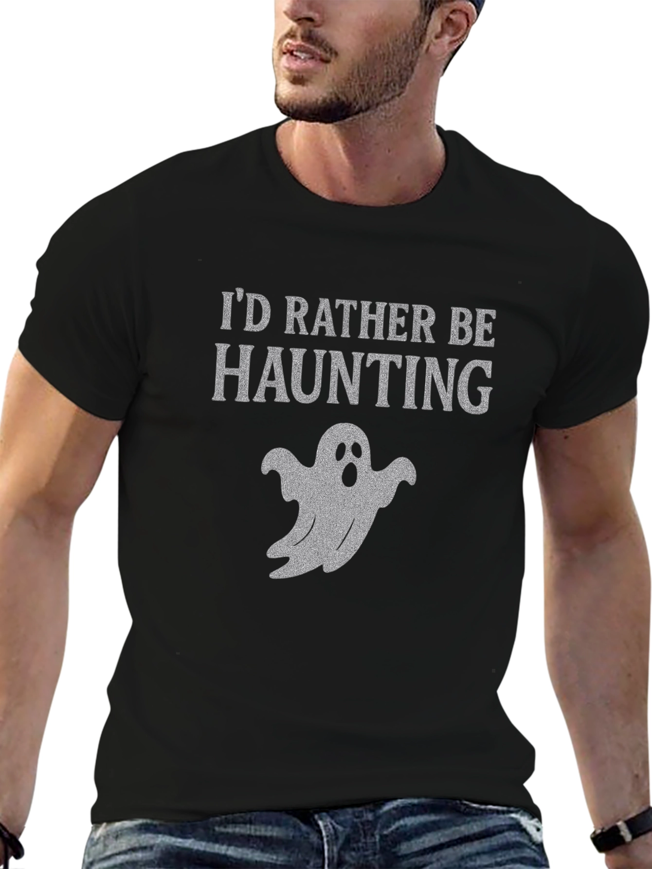 Black I'd Rather Be Haunting Ghost T-Shirt view 6