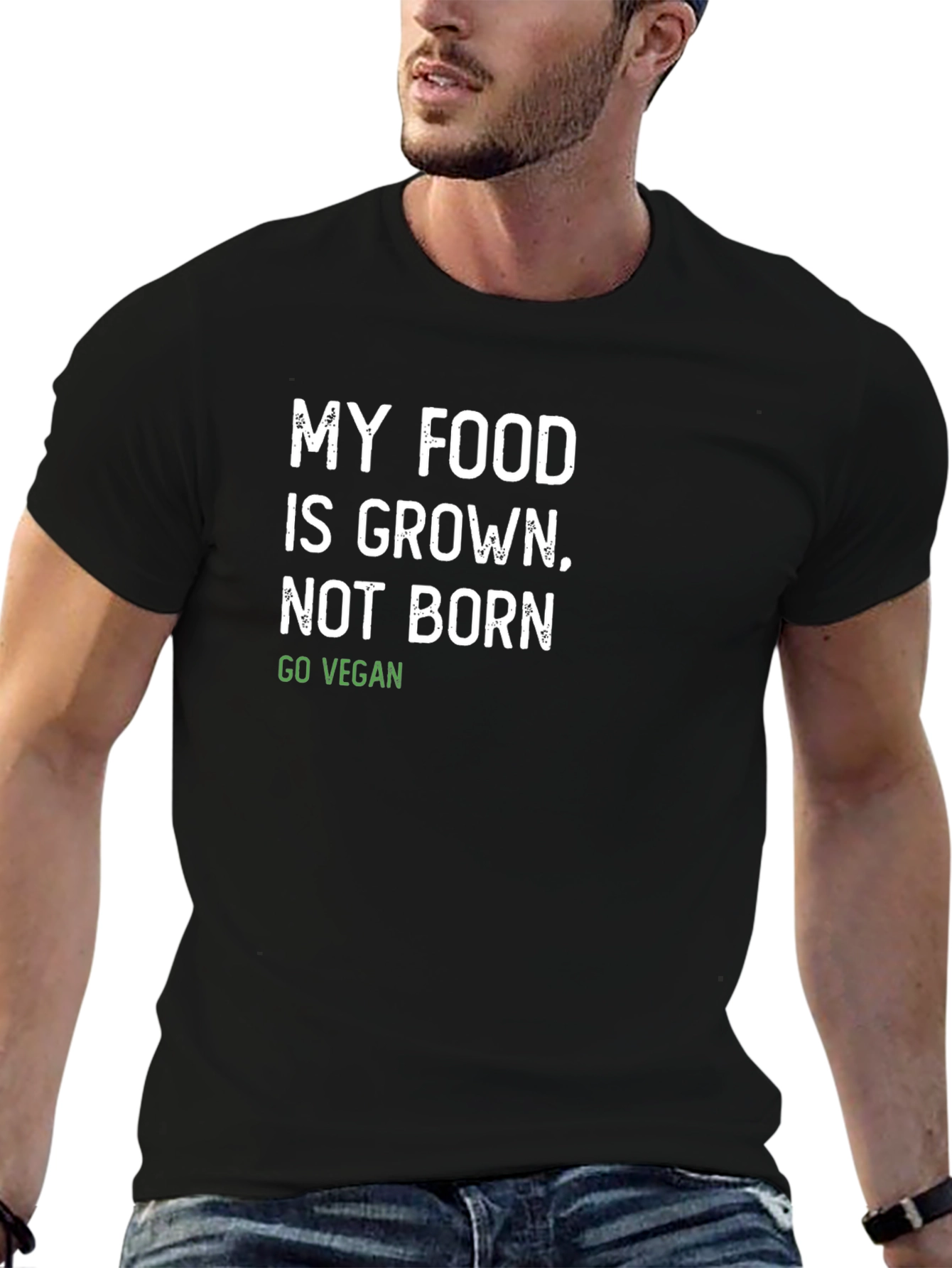 Black Vegan T-Shirt - My Food is Grown, Not Born view 6
