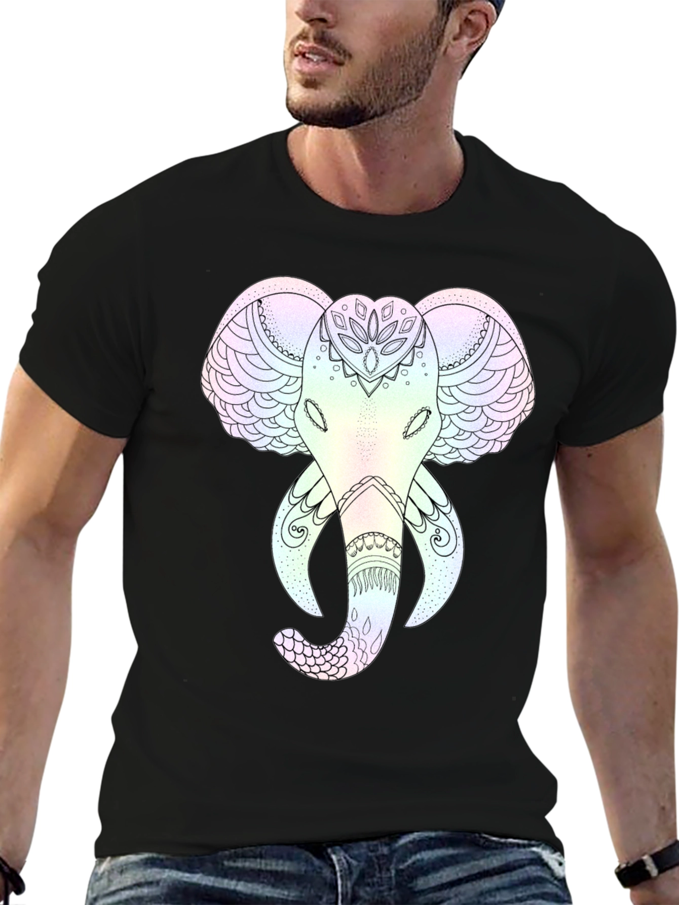 Black Elephant Mandala Graphic Tee - Stylish and Unique view 6