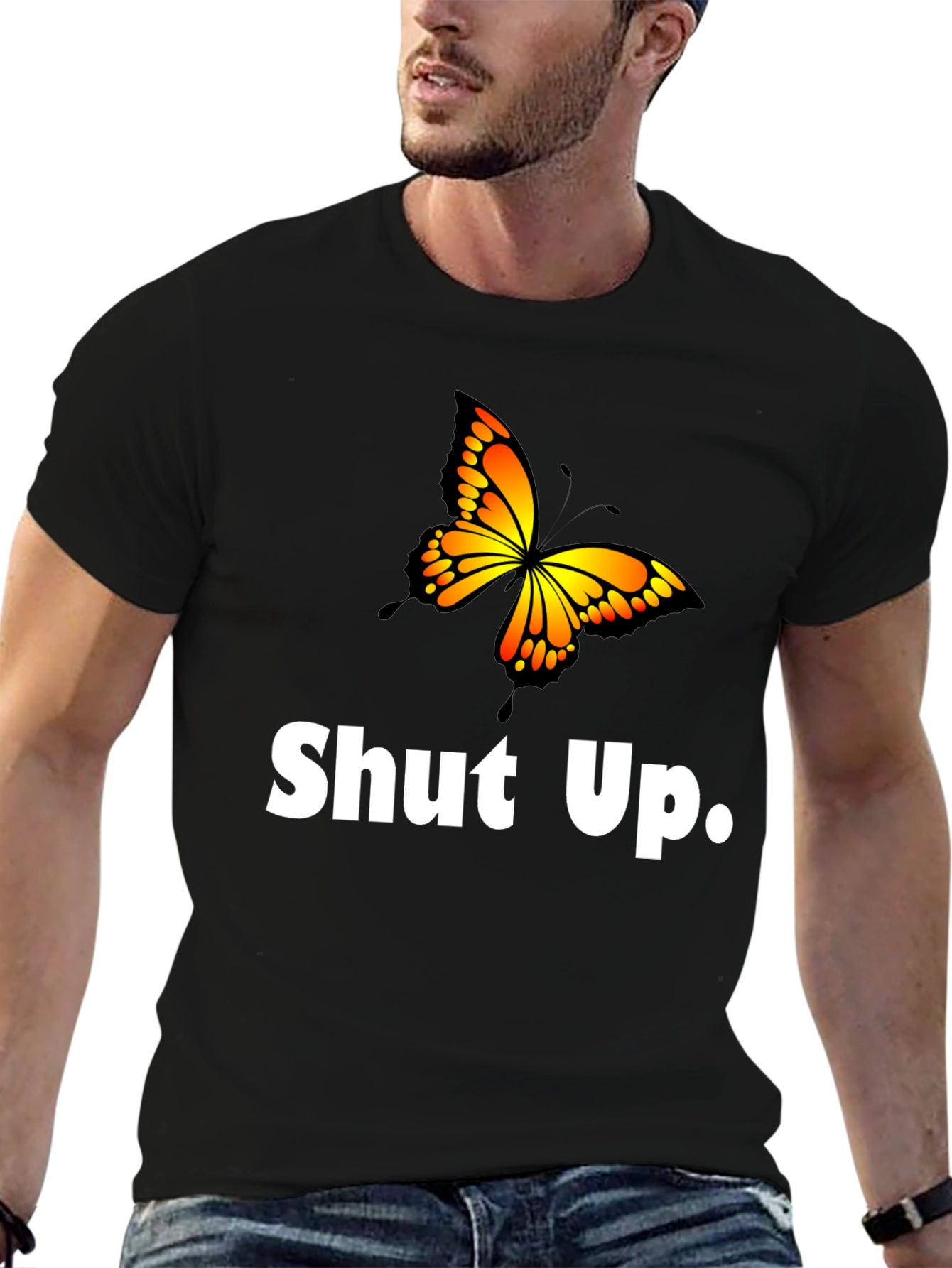 Black Shut Up Butterfly Graphic T-Shirt view 6