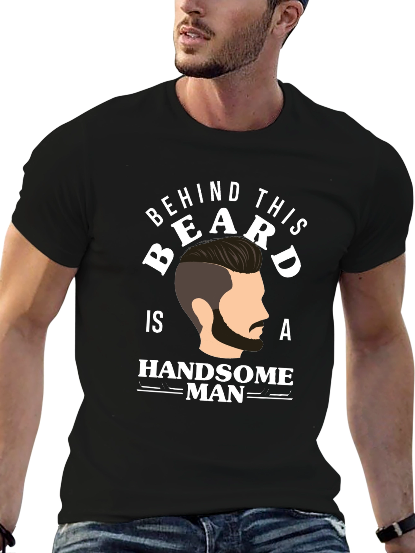 Black Behind This Beard Handsome Man Graphic T-Shirt view 6