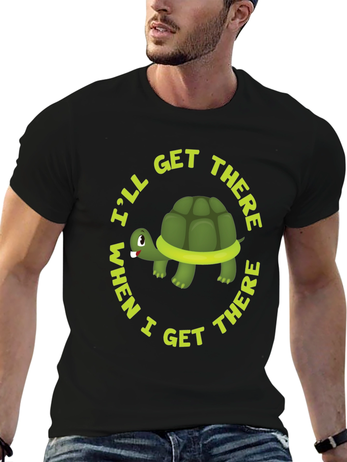 Black Funny Turtle Graphic T-Shirt - I'll Get There When I Get There view 6