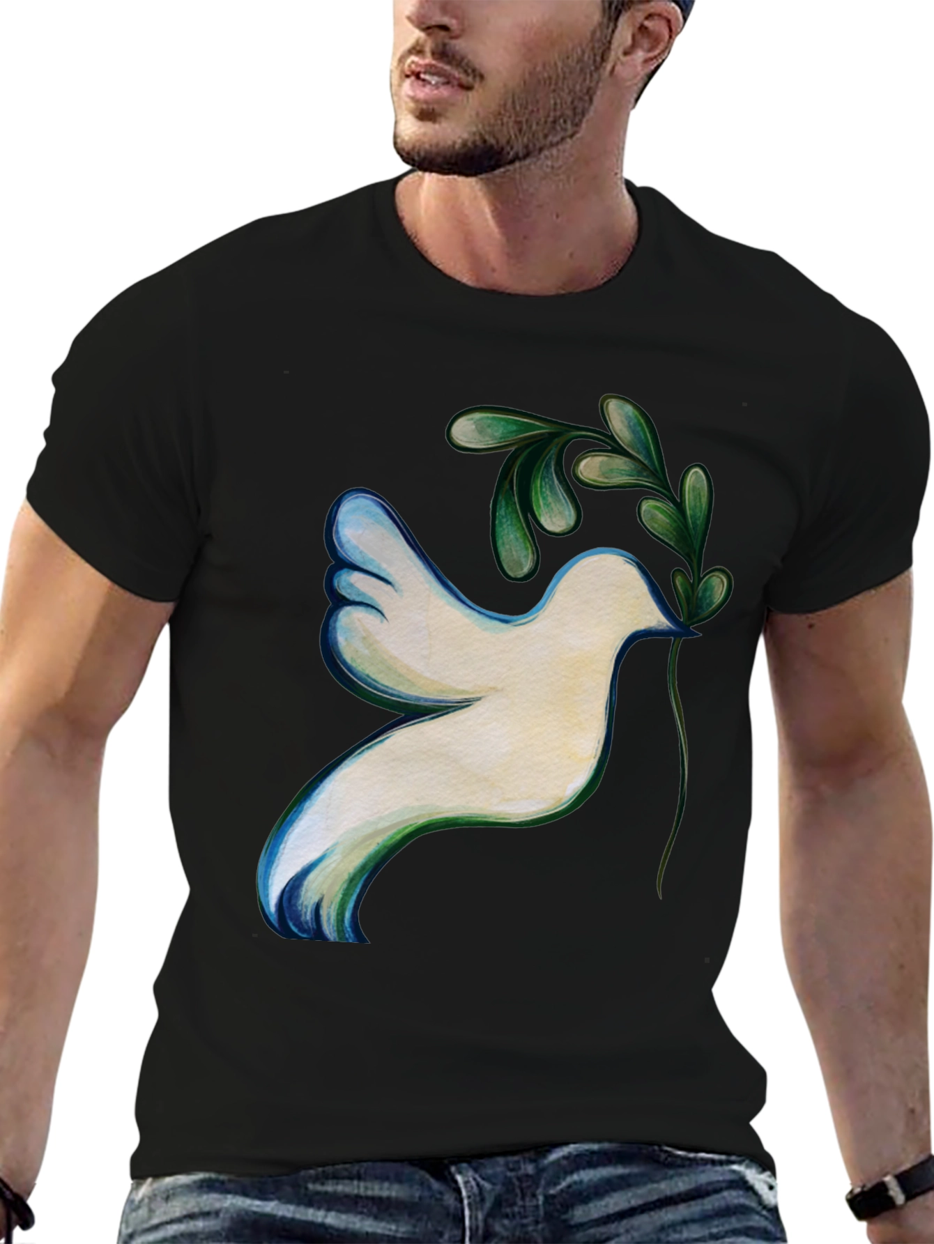 Black Dove of Peace Graphic Tee - Unisex Black T-Shirt view 6