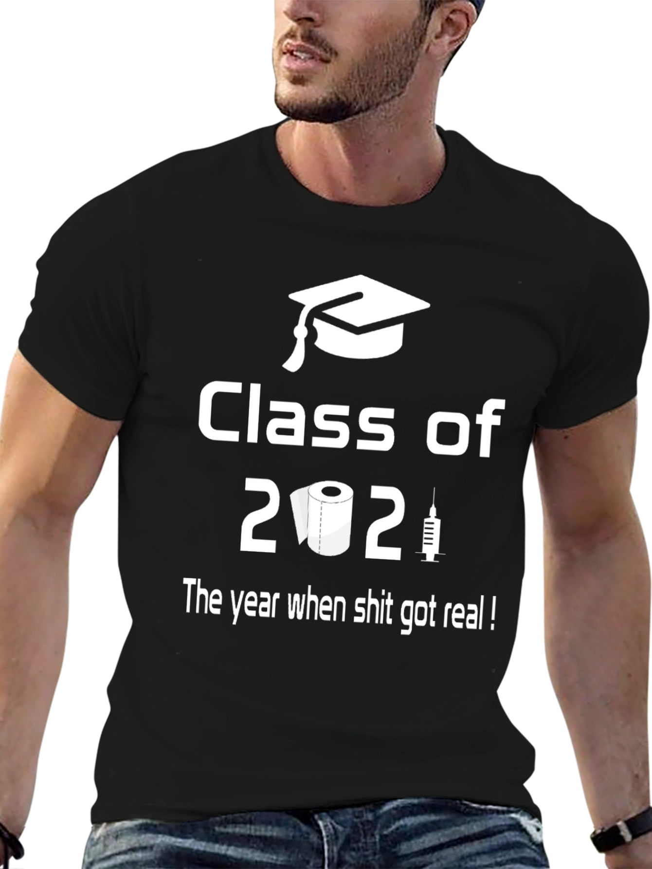 Black Class of 2021 Funny T-Shirt view 6