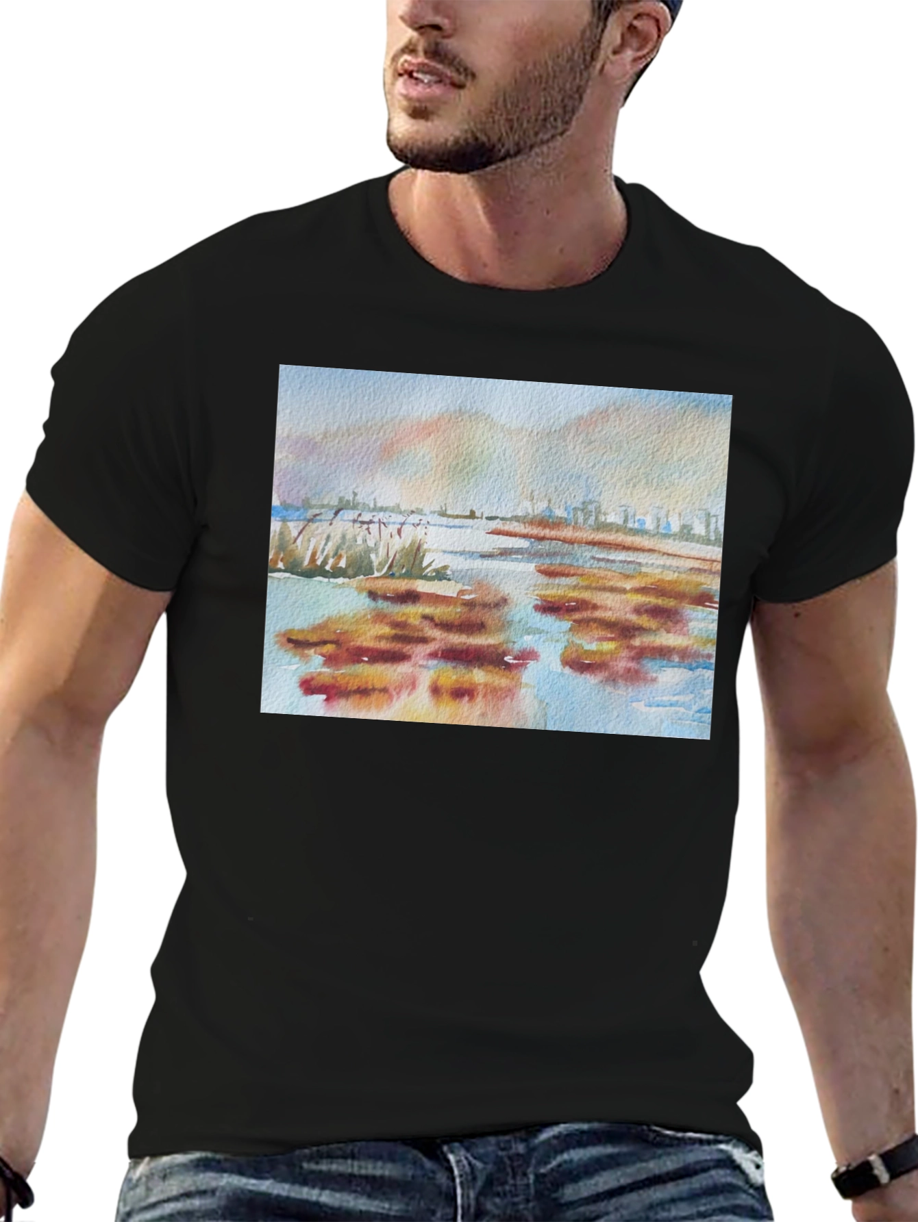 Black Watercolor Landscape Tee - Artistic Comfort view 6