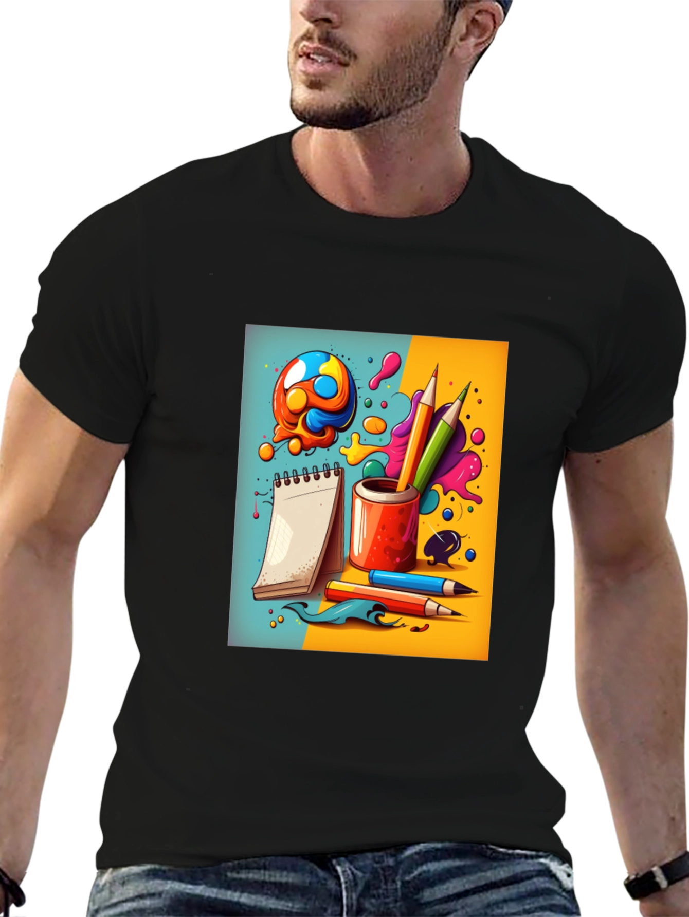 Black Creative Doodles Graphic T-Shirt - Artist's Dream view 6