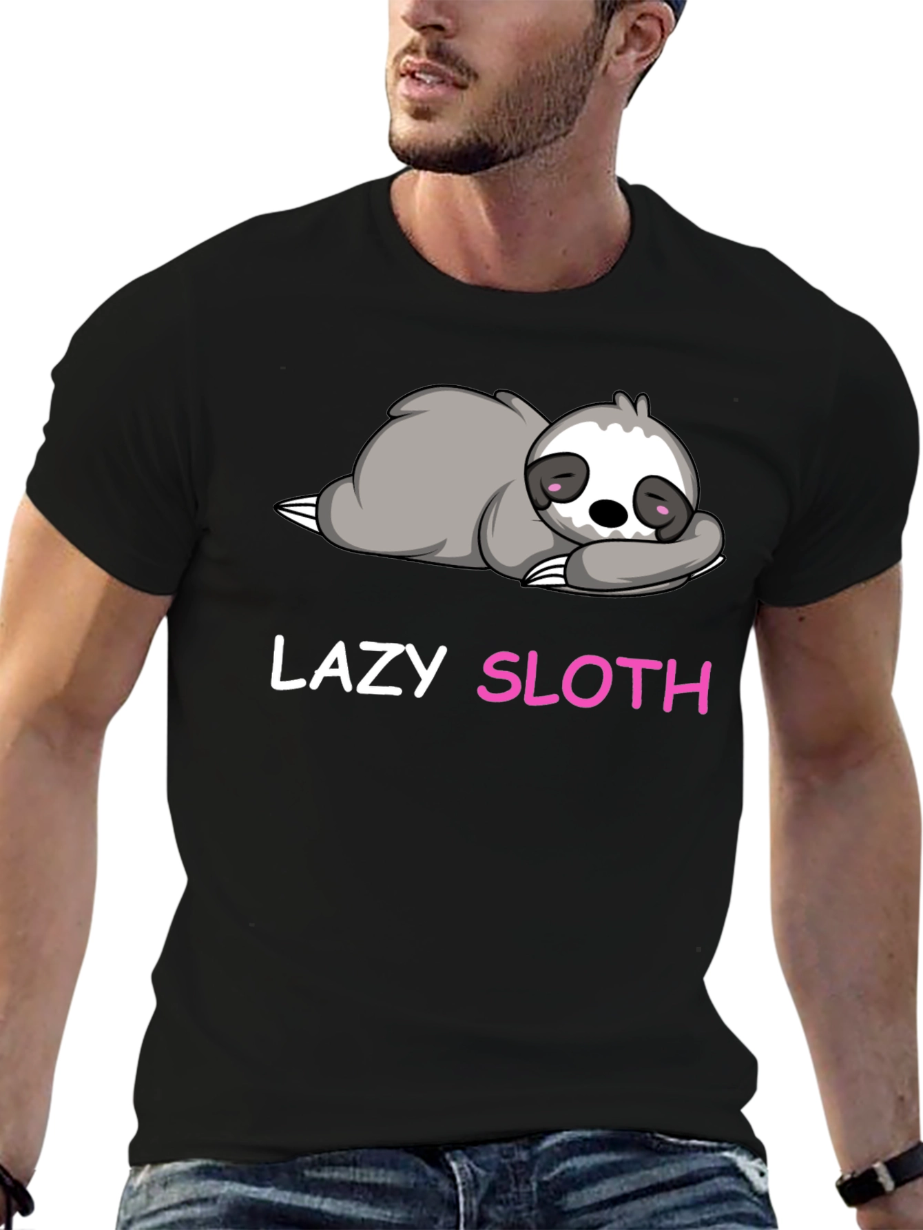 Black Lazy Sloth Graphic T-Shirt view 6