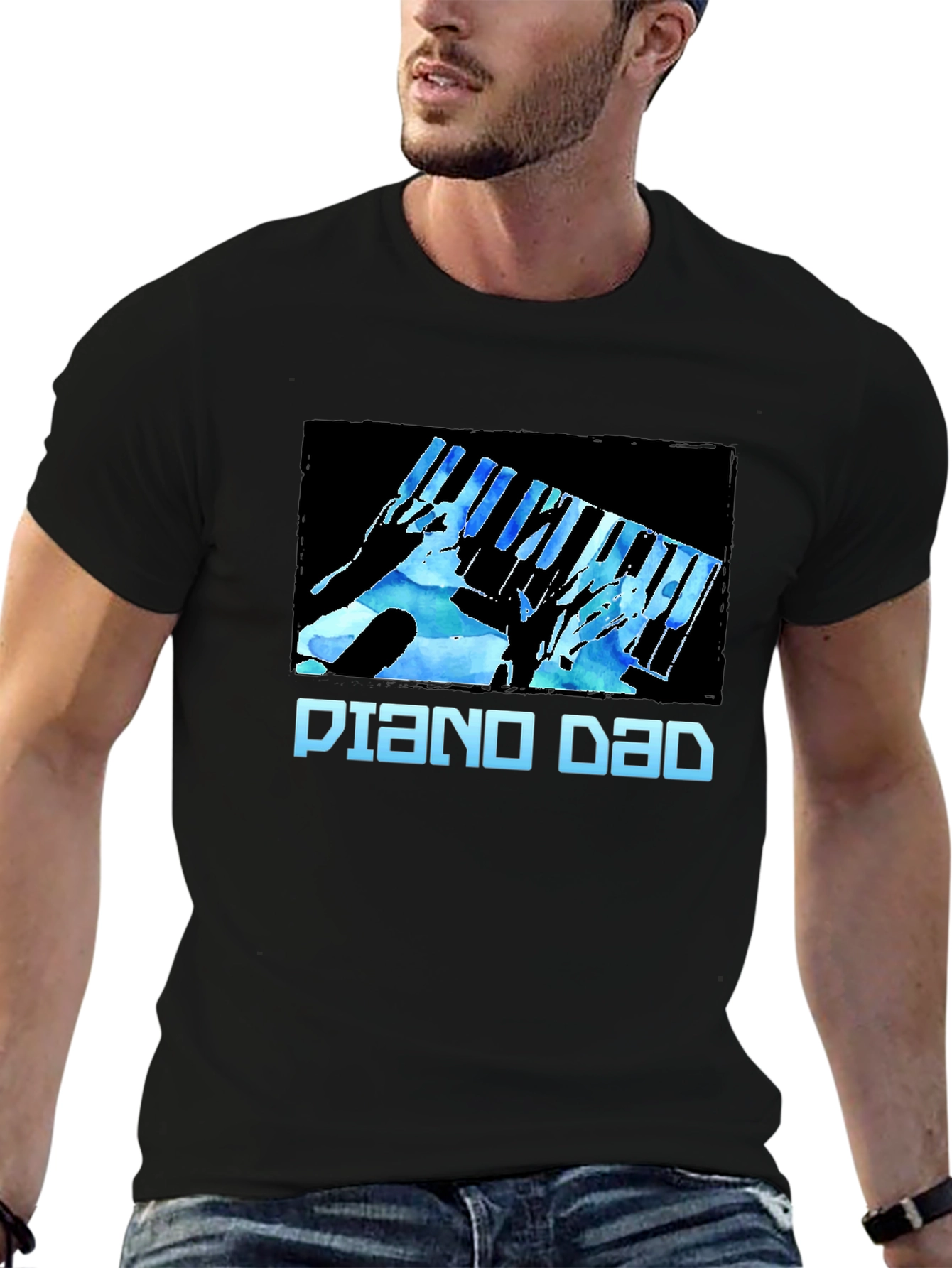 Black Piano Dad Graphic T-Shirt - Musician's Gift view 6