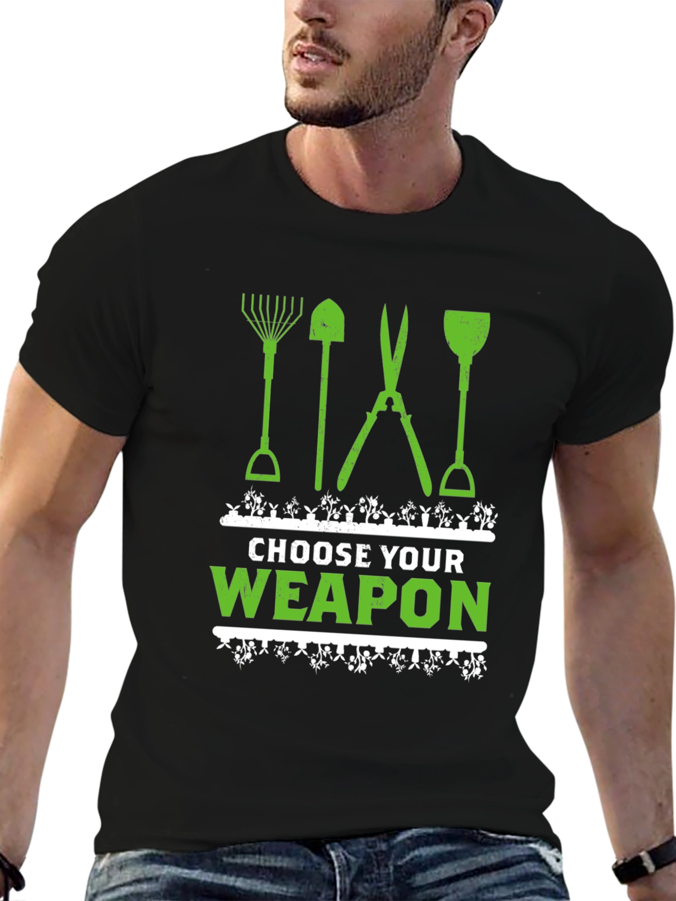 Black Choose Your Weapon Gardening T-Shirt view 6