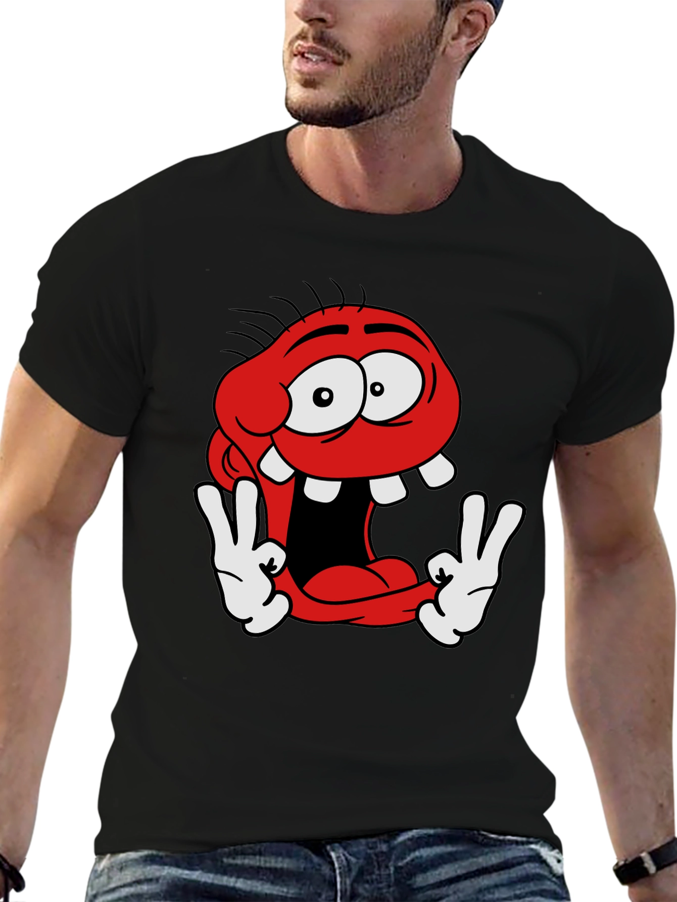 Black Funny Cartoon Character Graphic Tee view 6