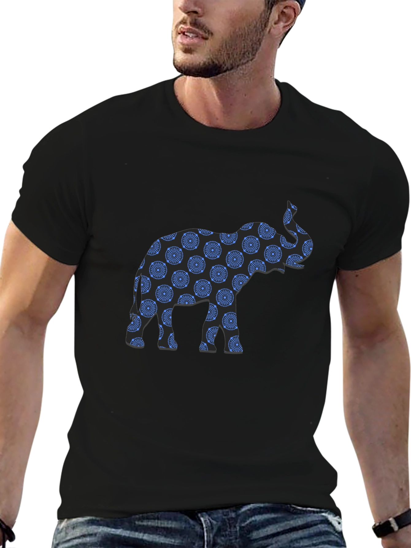 Black Elephant Print Black T-Shirt view 6