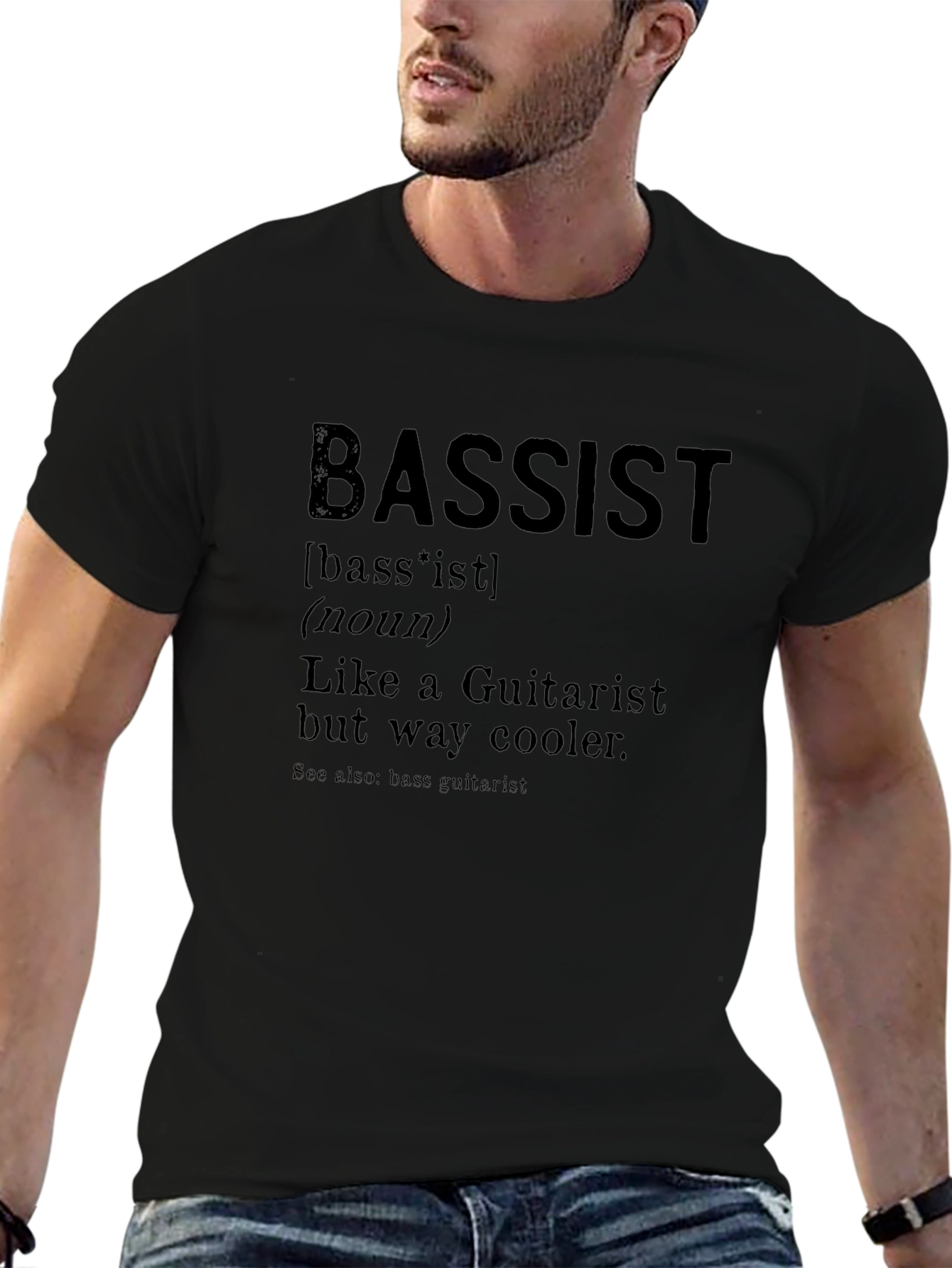 Black Bassist Definition T-Shirt - Musician Humor Tee view 6