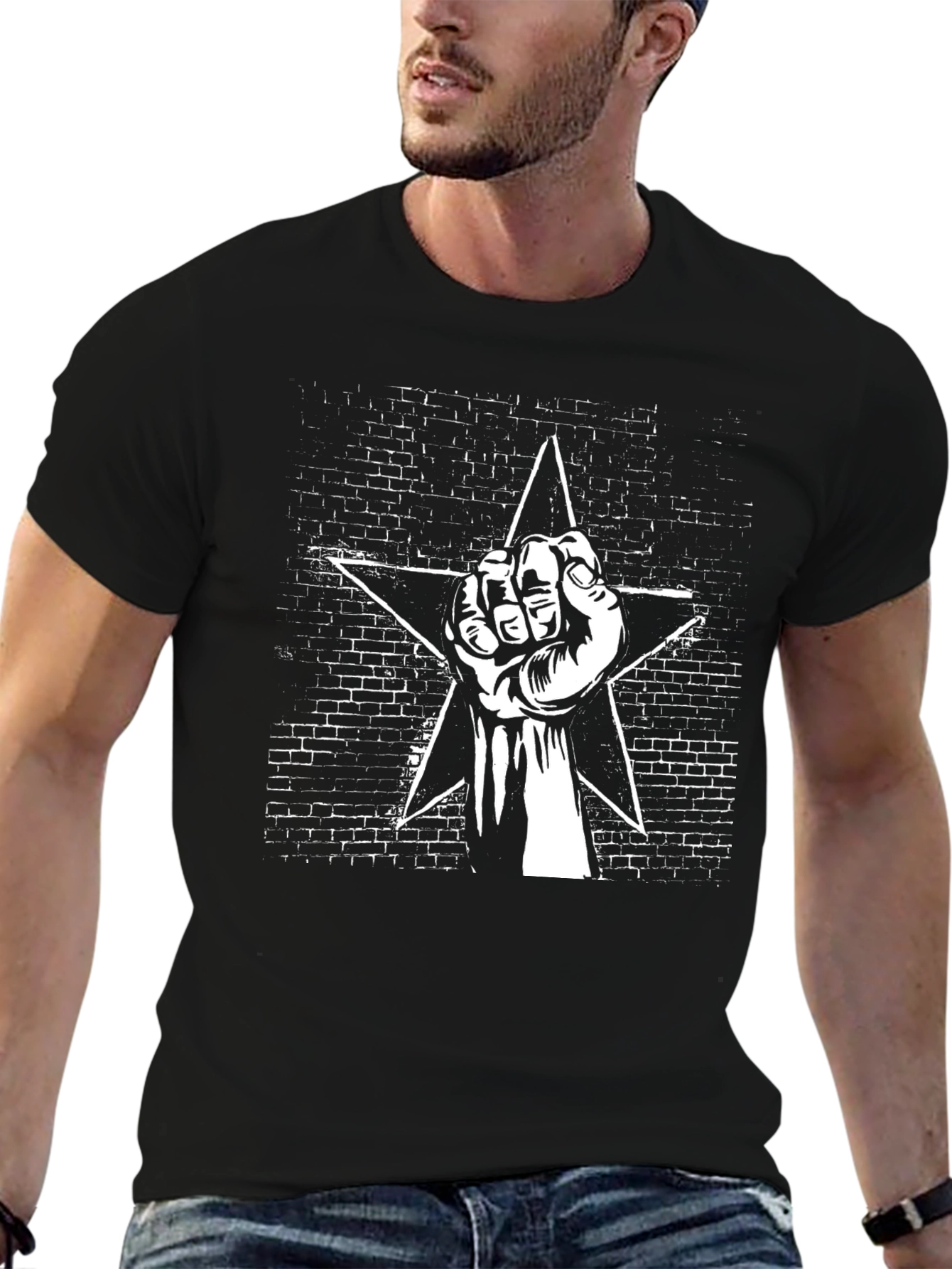 Black Black Graphic Tee - Fist & Star Design view 6