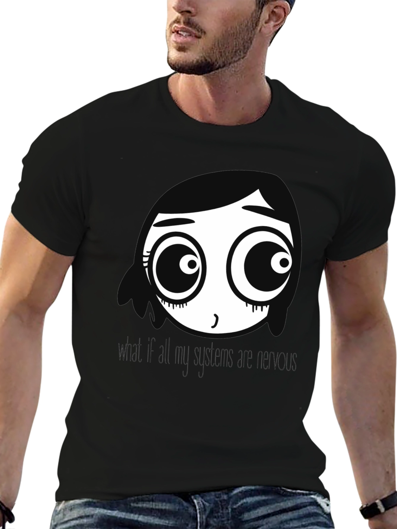 Black Cartoon Face Black T-Shirt view 6