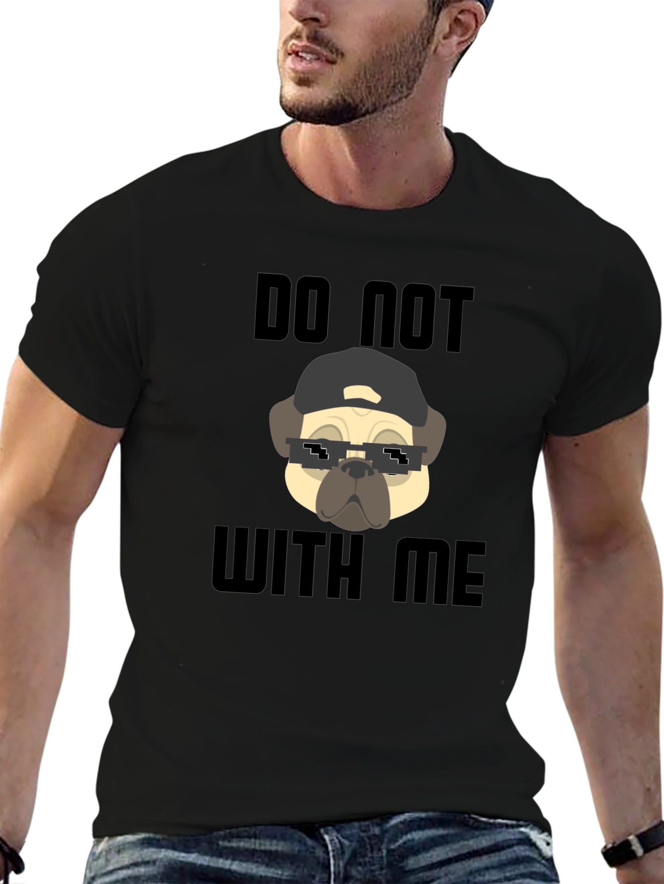 Black Funny Pug Do Not With Me Black T-Shirt view 6