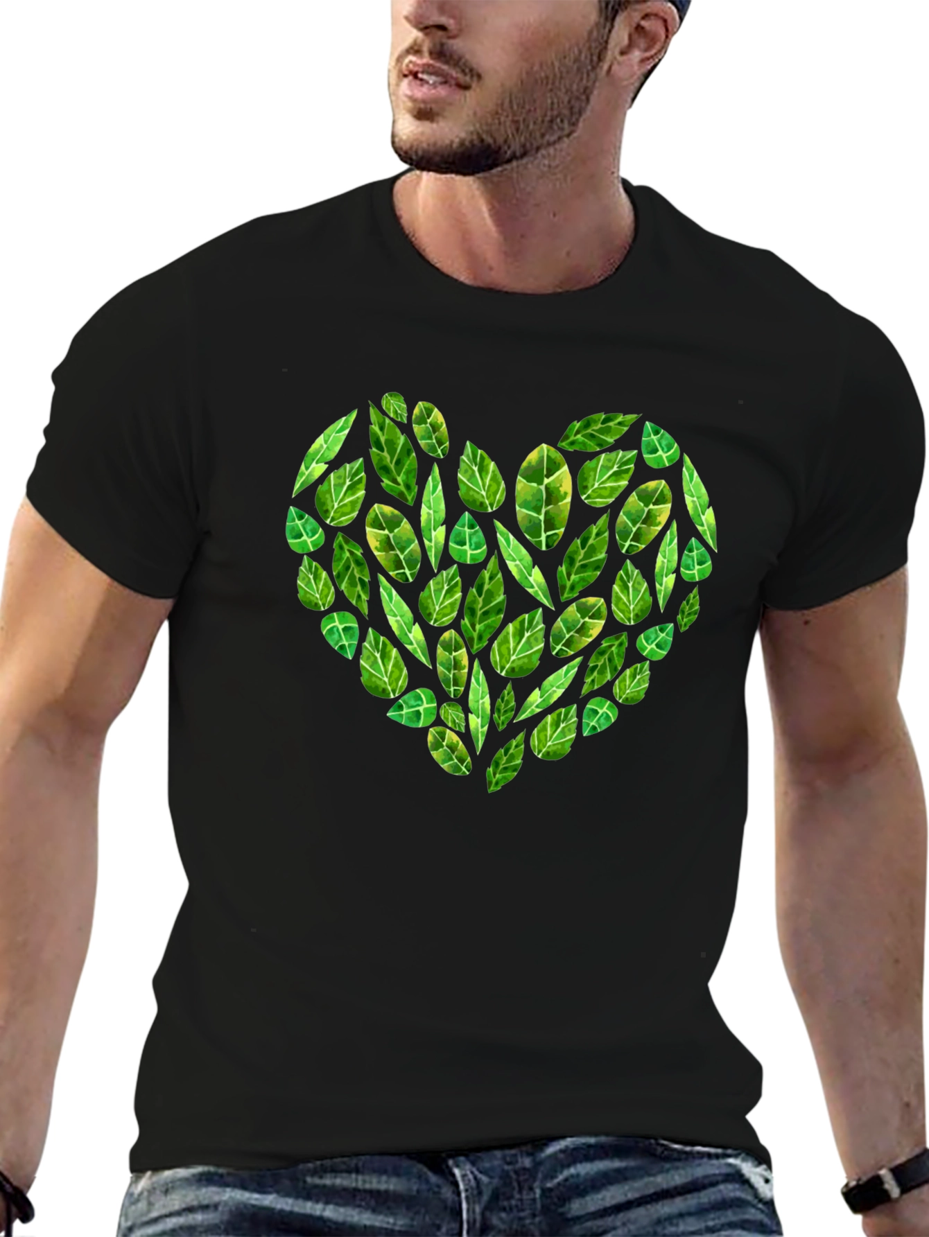 Black Leaf Heart Graphic Black T-Shirt view 6