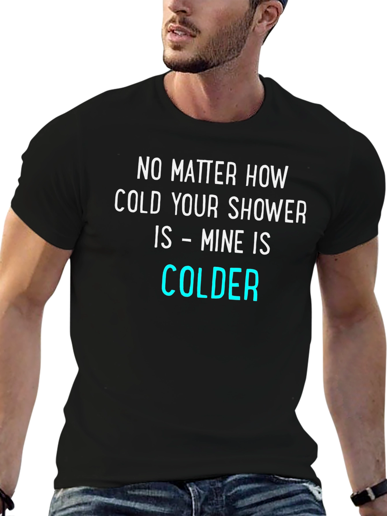 Black Humorous Cold Shower T-Shirt view 6