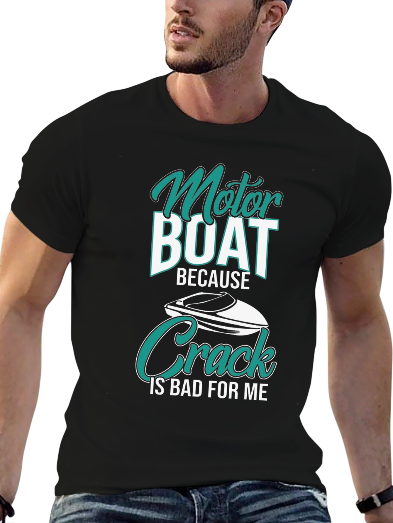 Black Motor Boat Because Crack Is Bad T-Shirt view 6