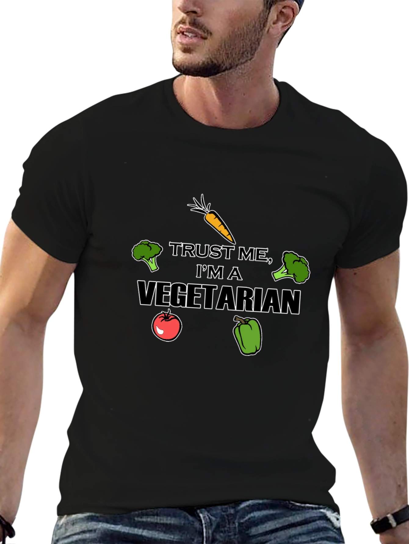 Black Vegetarian Graphic T-Shirt - Funny Vegan Tee view 6