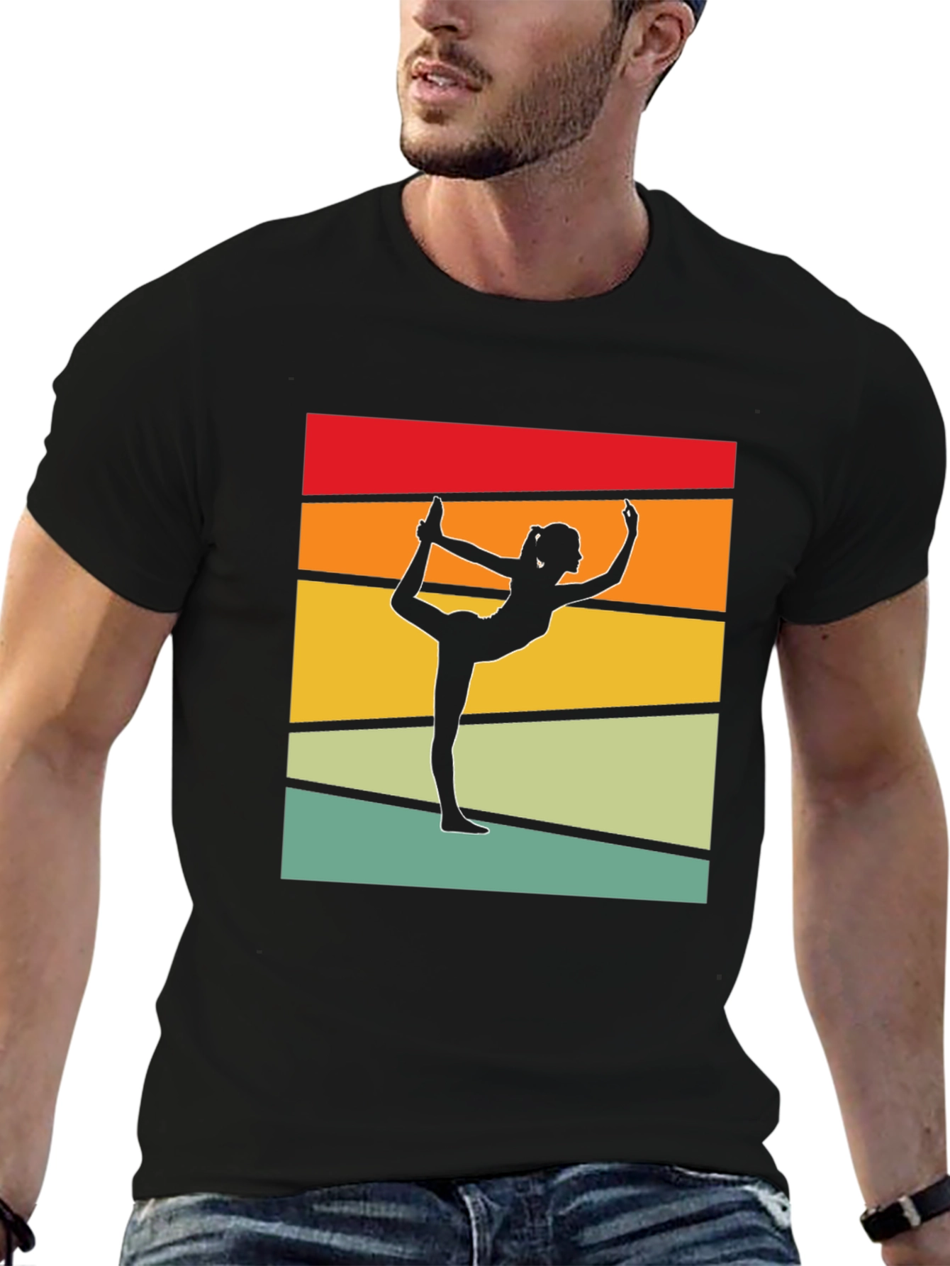 Black Yoga Pose Silhouette T-Shirt Retro Design view 6