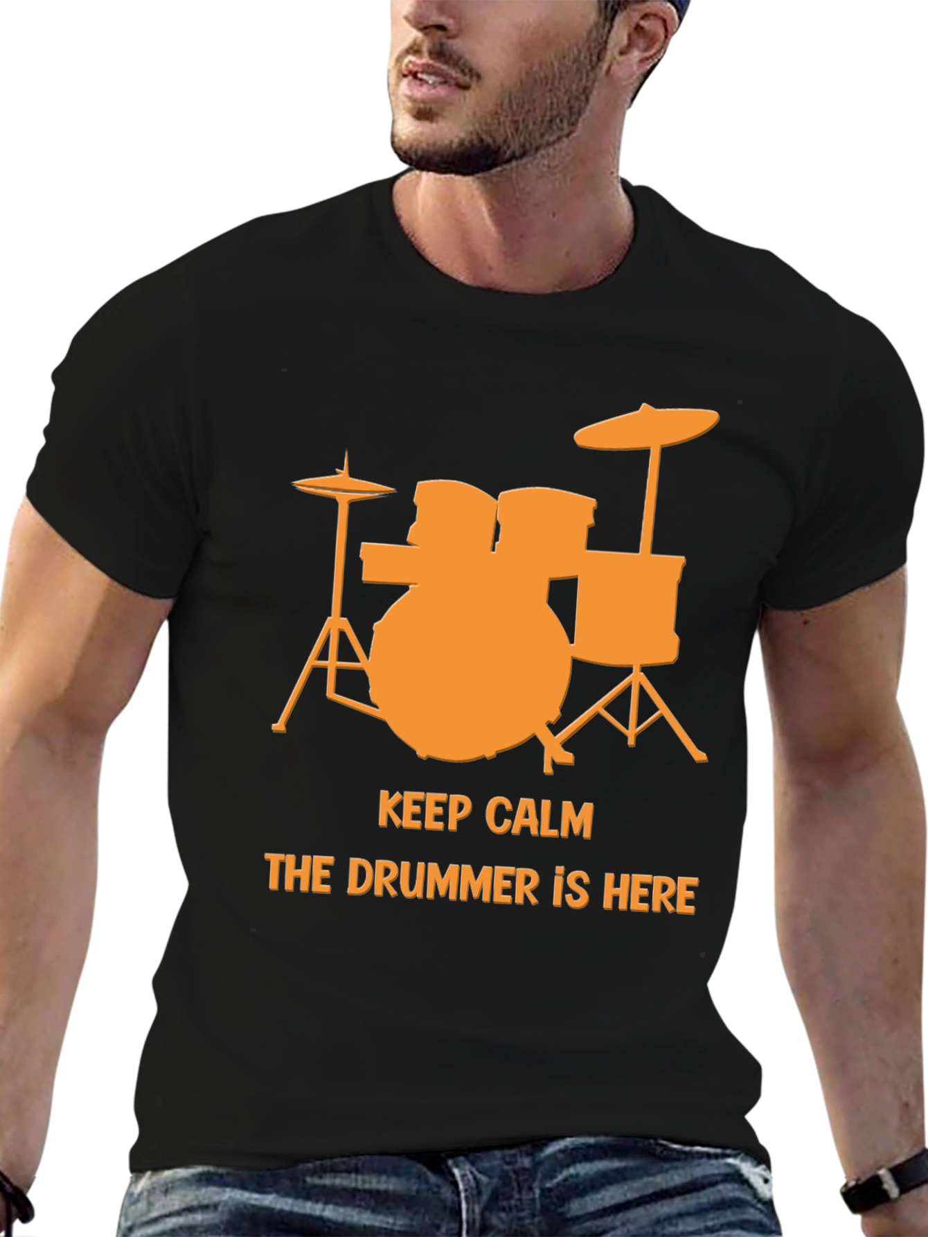 Black Keep Calm The Drummer Is Here T-Shirt view 6