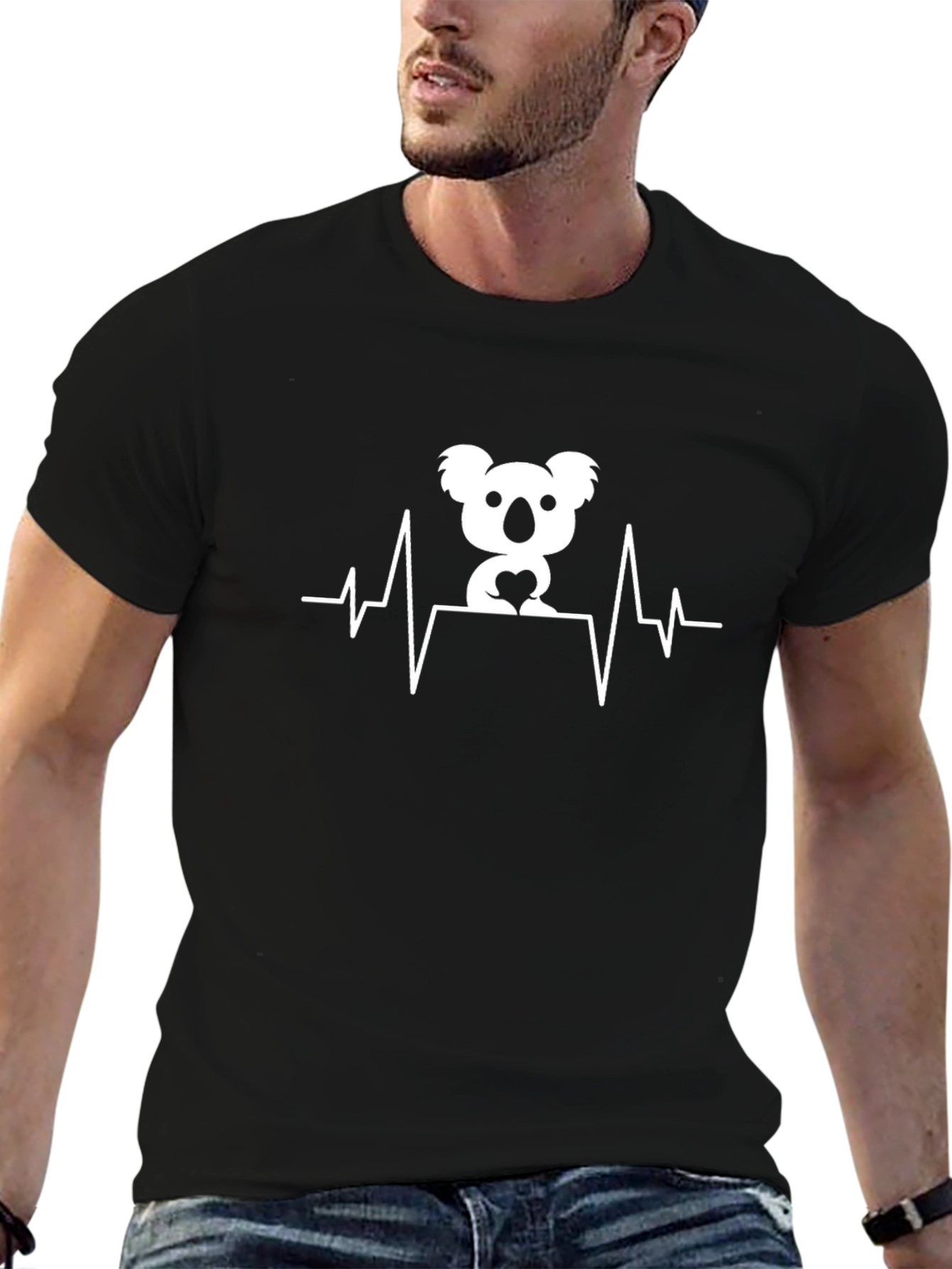 Black Koala Heartbeat Graphic T-Shirt - Black view 6