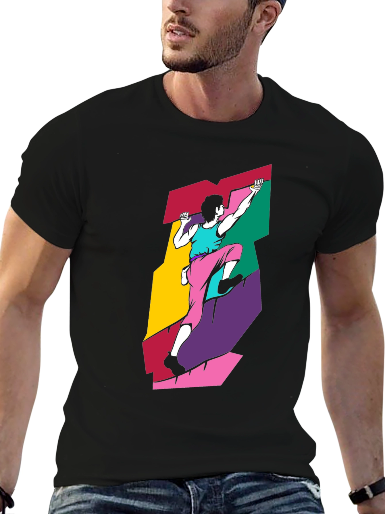 Black Retro Rock Climbing T-Shirt - Unique Graphic Tee view 6
