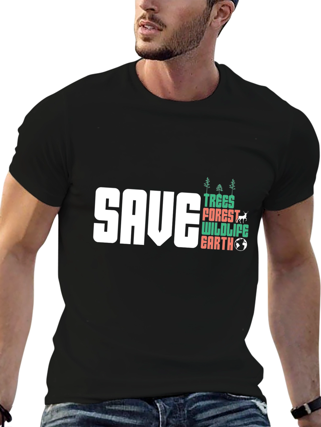 Black Save Trees Wildlife Earth Graphic T-Shirt view 6