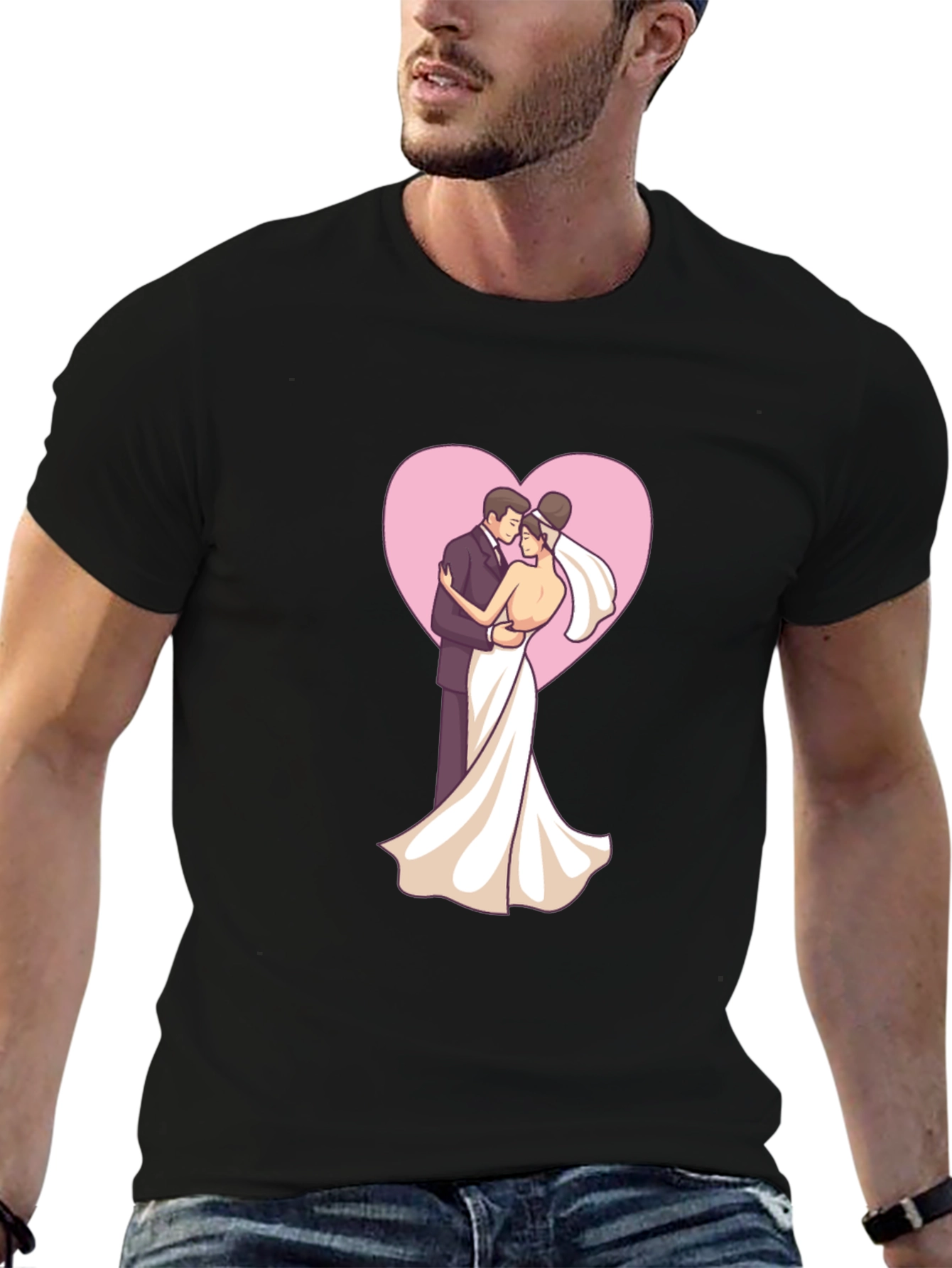 Black Bride & Groom Heart Tee - Black view 6