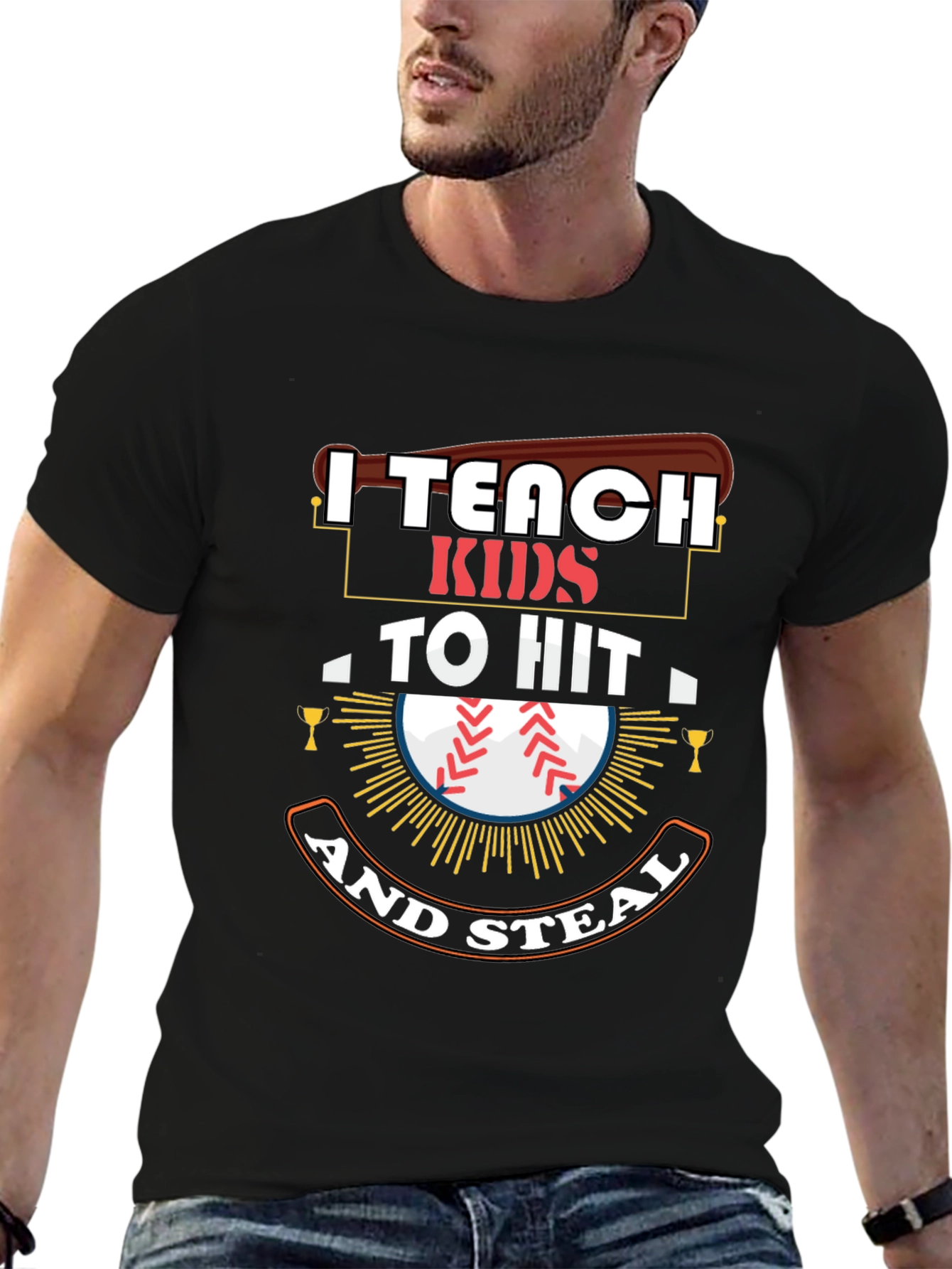 Black I Teach Kids To Hit And Steal T-Shirt view 6