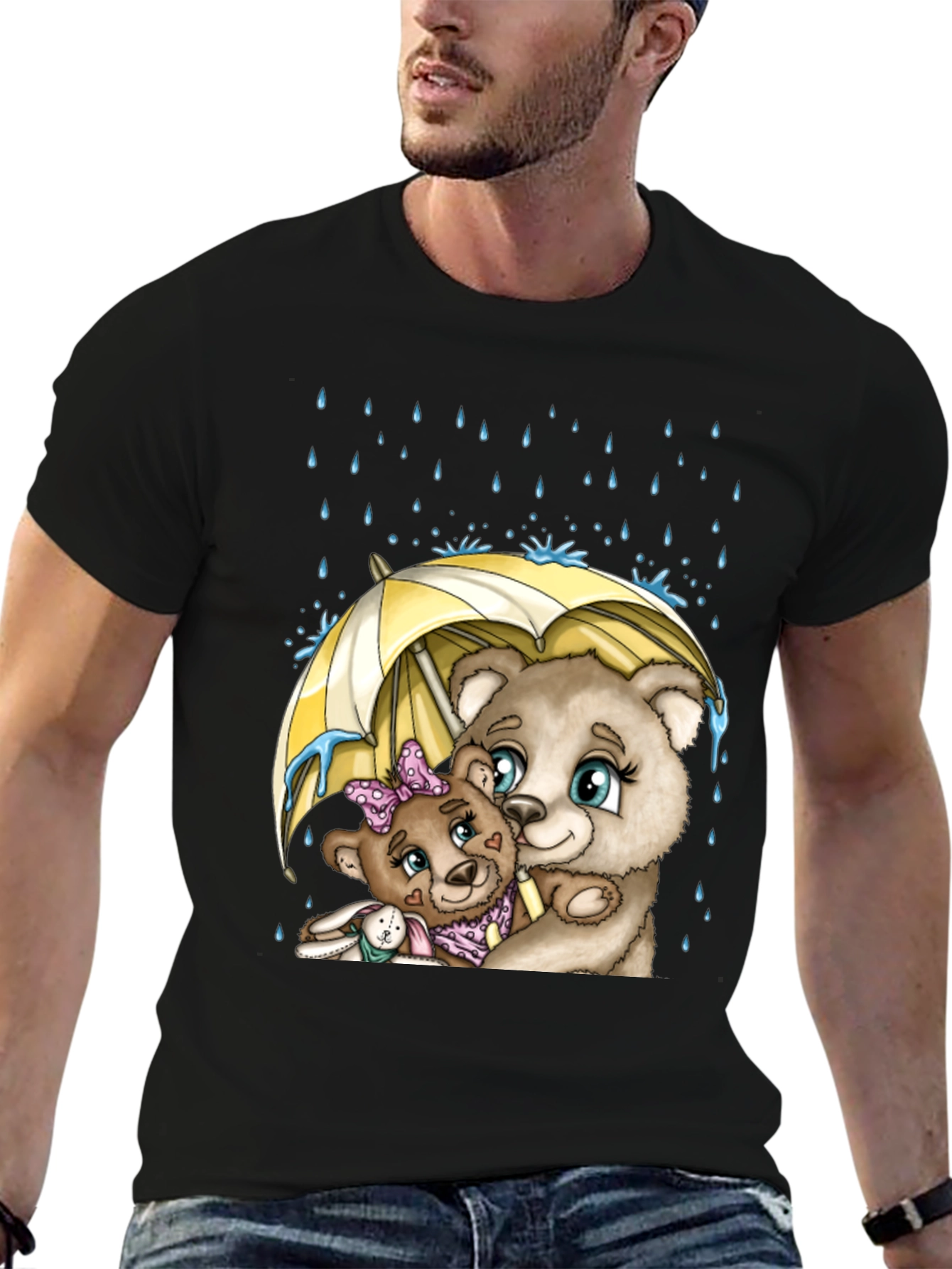 Black Bear Family Under Umbrella T-Shirt view 6