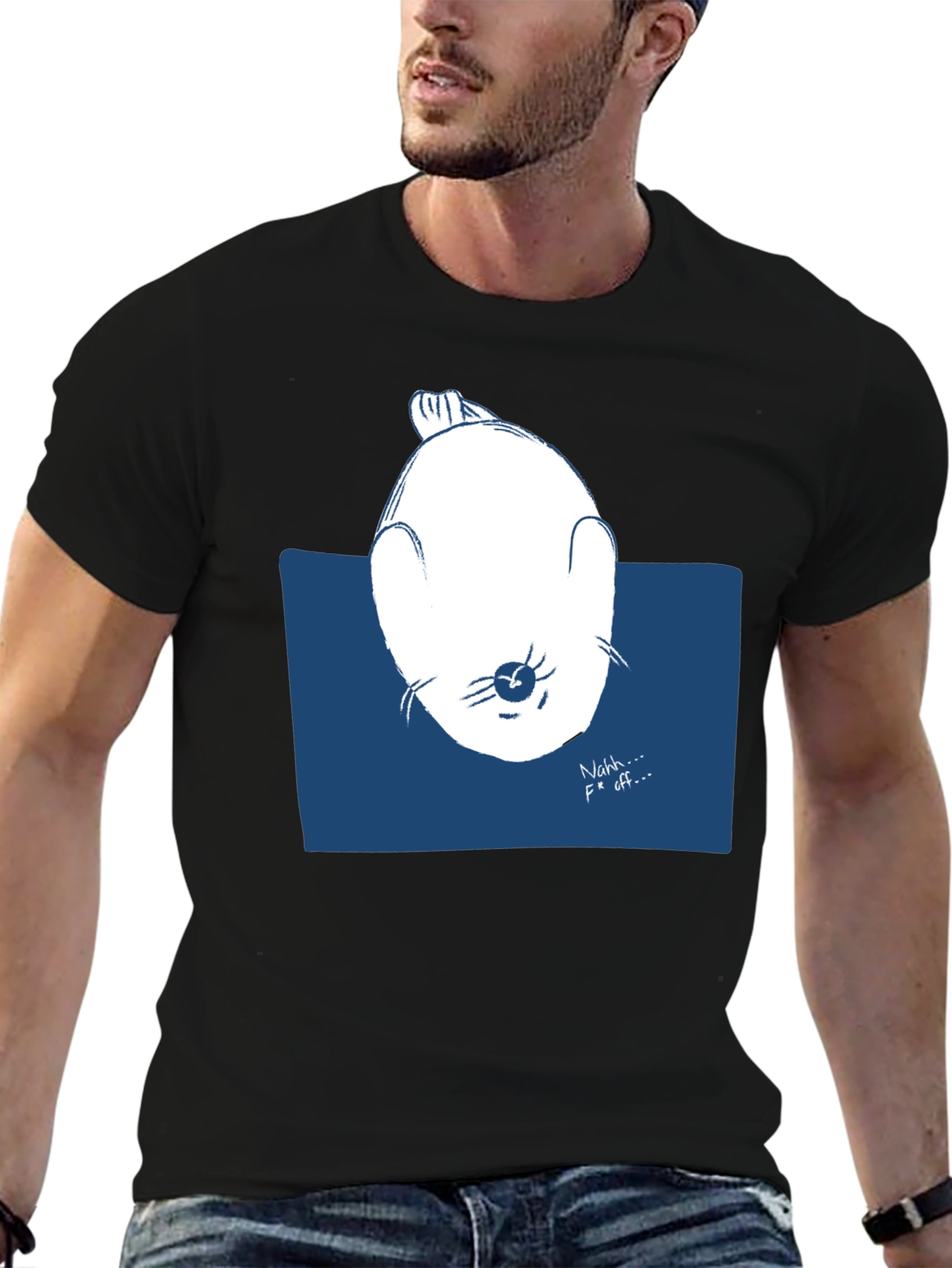 Black Funny Seal Graphic Tee - "Nahh... F Off..." Black T-Shirt view 6